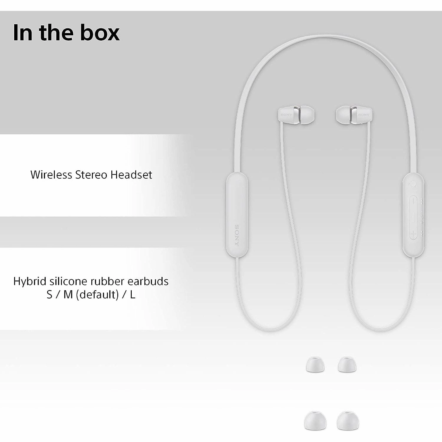 Sony WI-C100 Wireless In-ear Headphones - Up to 25 hours of battery life - Water resistant - White