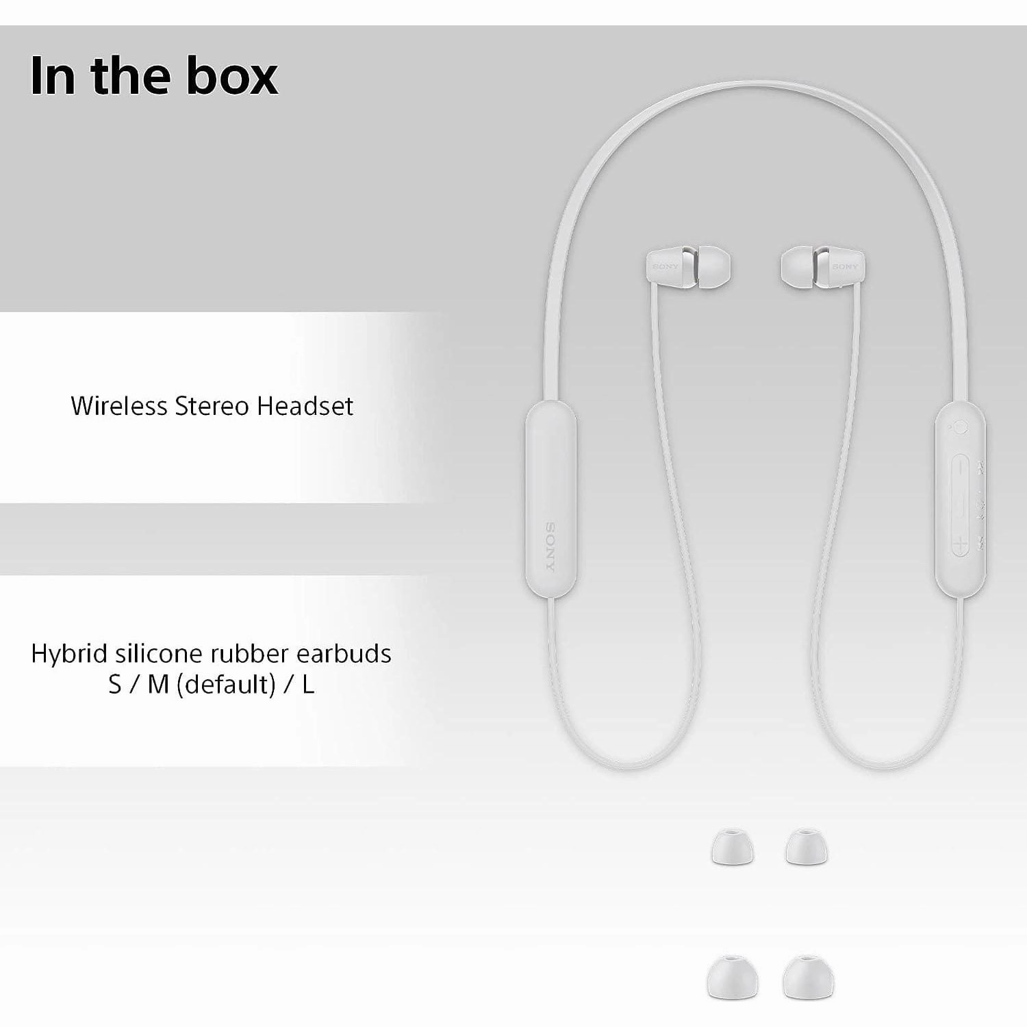 Sony WI-C100 Wireless In-ear Headphones - Up to 25 hours of battery life - Water resistant - White