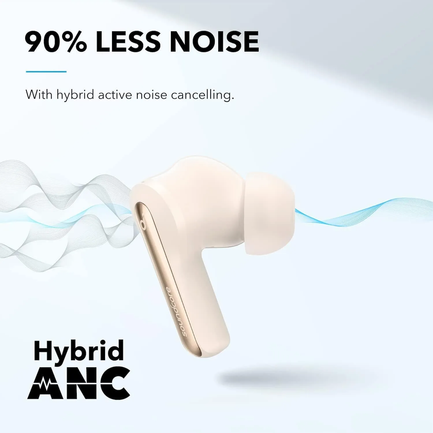 Soundcore by Anker P3i Hybrid Active Noise Cancelling Earbuds, Wireless Earbuds with 4 Mics, AI-Enhanced Calls, 10mm Drivers, Powerful Sound, App for Custom EQ, 36H Playtime - Oat White