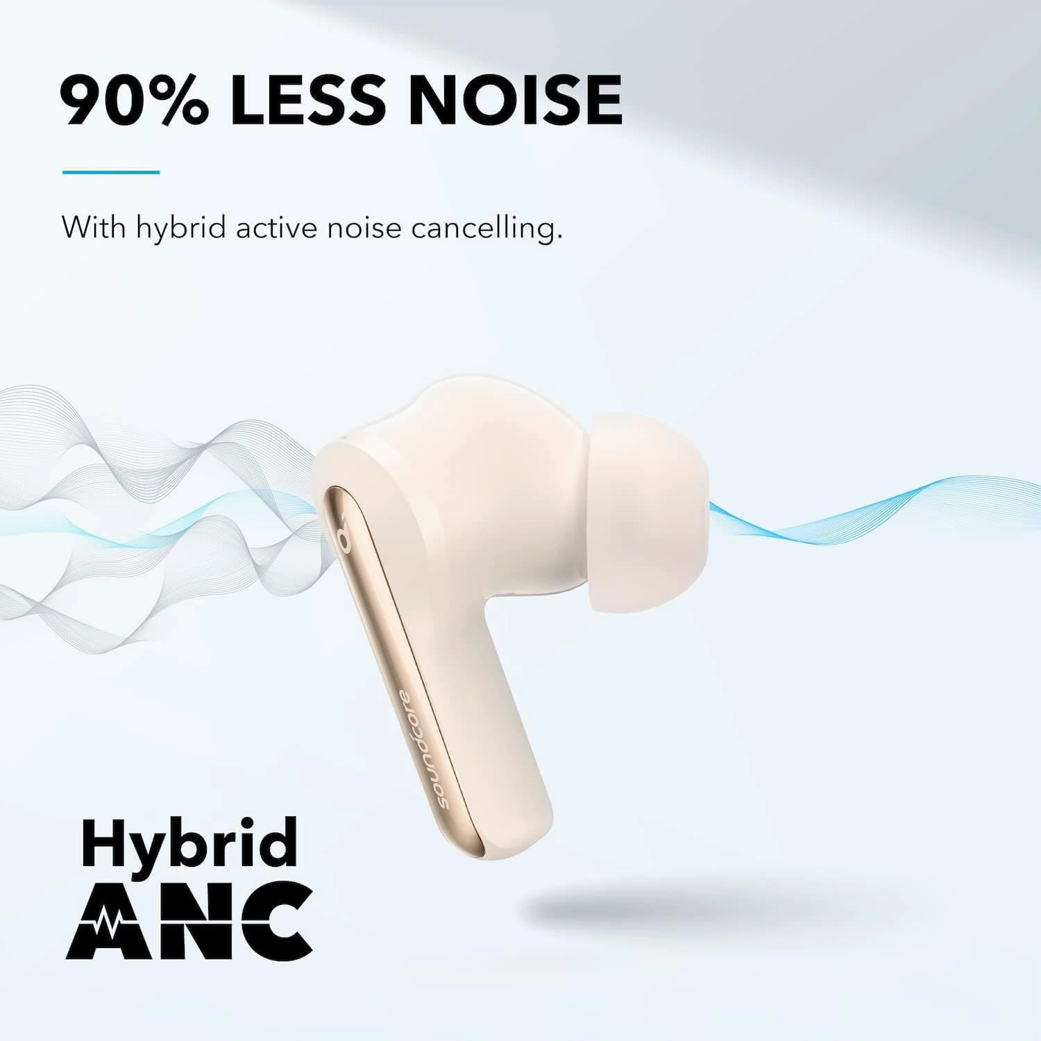 Soundcore by Anker P3i Hybrid Active Noise Cancelling Earbuds, Wireless Earbuds with 4 Mics, AI-Enhanced Calls, 10mm Drivers, Powerful Sound, App for Custom EQ, 36H Playtime - Oat White