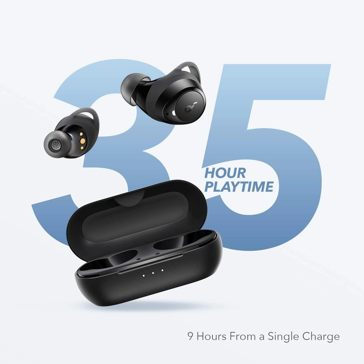 Soundcore Wireless Earbuds, by Anker Life A1 Bluetooth Earbuds, Powerful Customized Sound, 35H Playtime, Wireless Charging, USB-C Fast Charge, IPX7 Waterproof, Button Control, Commute, Sports - Black