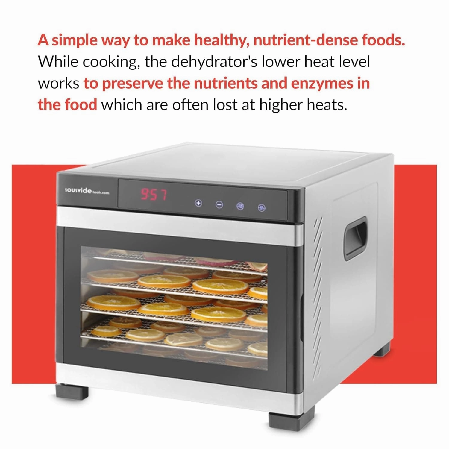 SousVideTools Hendi 6-Tray Stainless Steel Food Dehydrator with Touch Panel, Timer & Thermostat Control for Fruit, Meat, and Vegetables