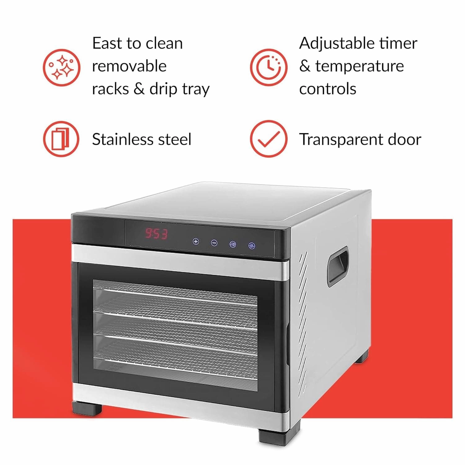 SousVideTools Hendi 6-Tray Stainless Steel Food Dehydrator with Touch Panel, Timer & Thermostat Control for Fruit, Meat, and Vegetables