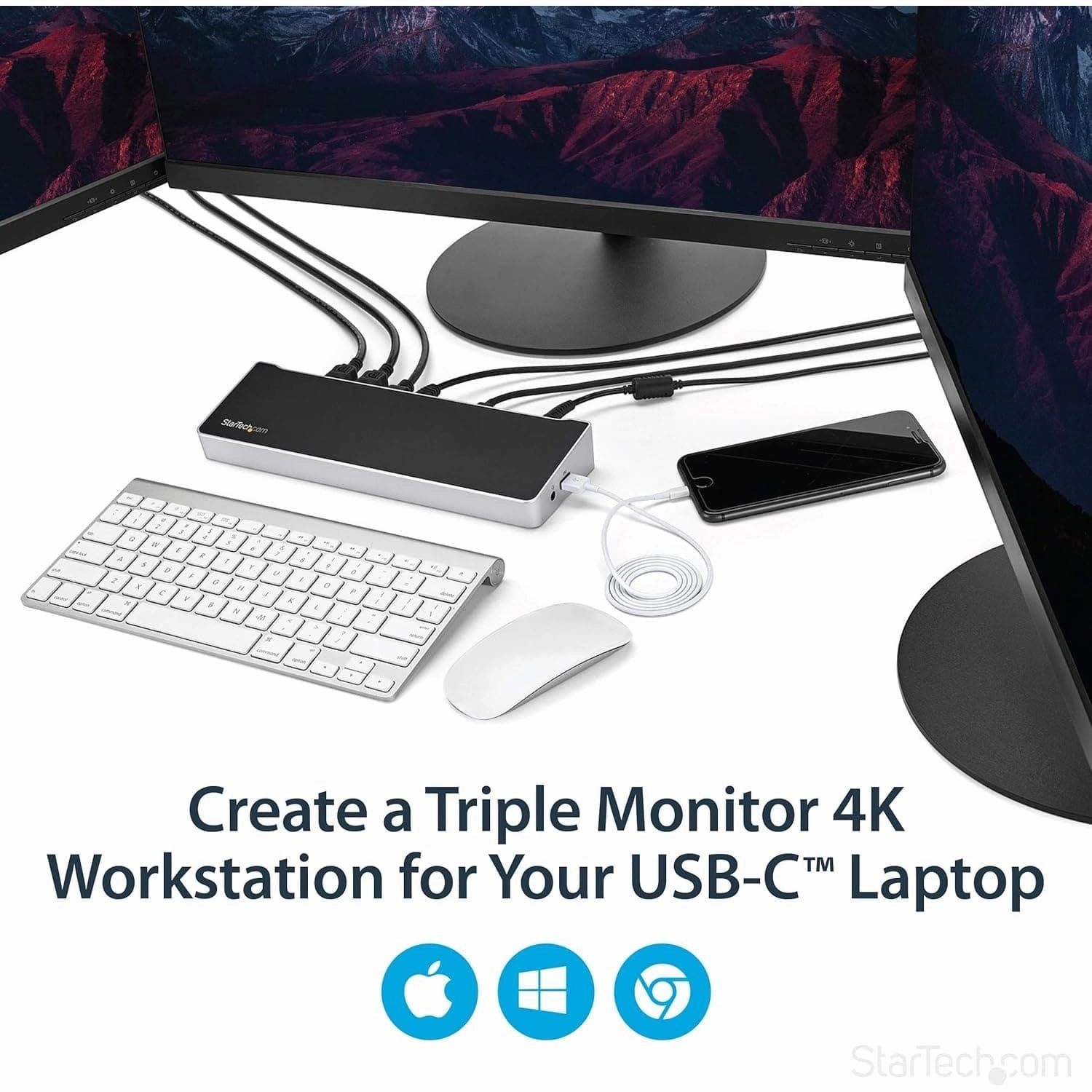 StarTech.com 4K Triple Monitor USB-C Dock - Dual DisplayPort & HDMI, 100W PD, 4x USB-A Hub, USB 3.1 Gen 1, Windows & Mac Compatible (DK30CH2DEPUE)