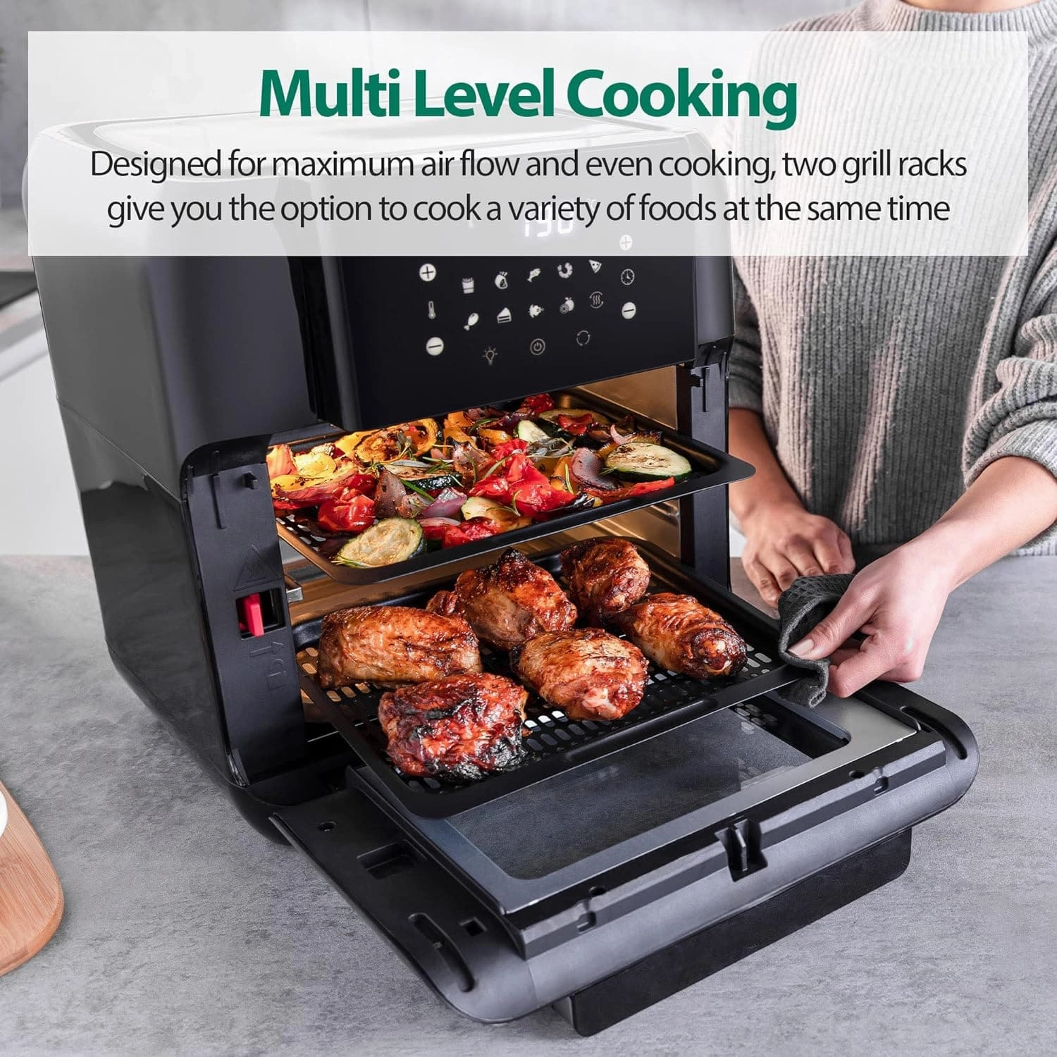 Statesman SKAO11015BK Digital Air Fryer Oven with Rotisserie 11 Litre, 1500W, 60 Minute Timer, 360 Hot Air Circulation, 10 Cooking Programs, Basket & Skewer Set Included