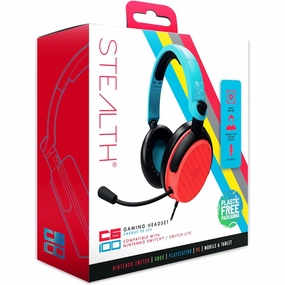 STEALTH C6-100 Over-Ear Gaming Headset - Neon Red & Blue, Compatible with PS4/PS5, Xbox, Switch, PC, Flexible Mic, 3.5mm Jack, 1.5m Cable earbuds and headphones, true wireless earbuds, noise cancelling earbuds
