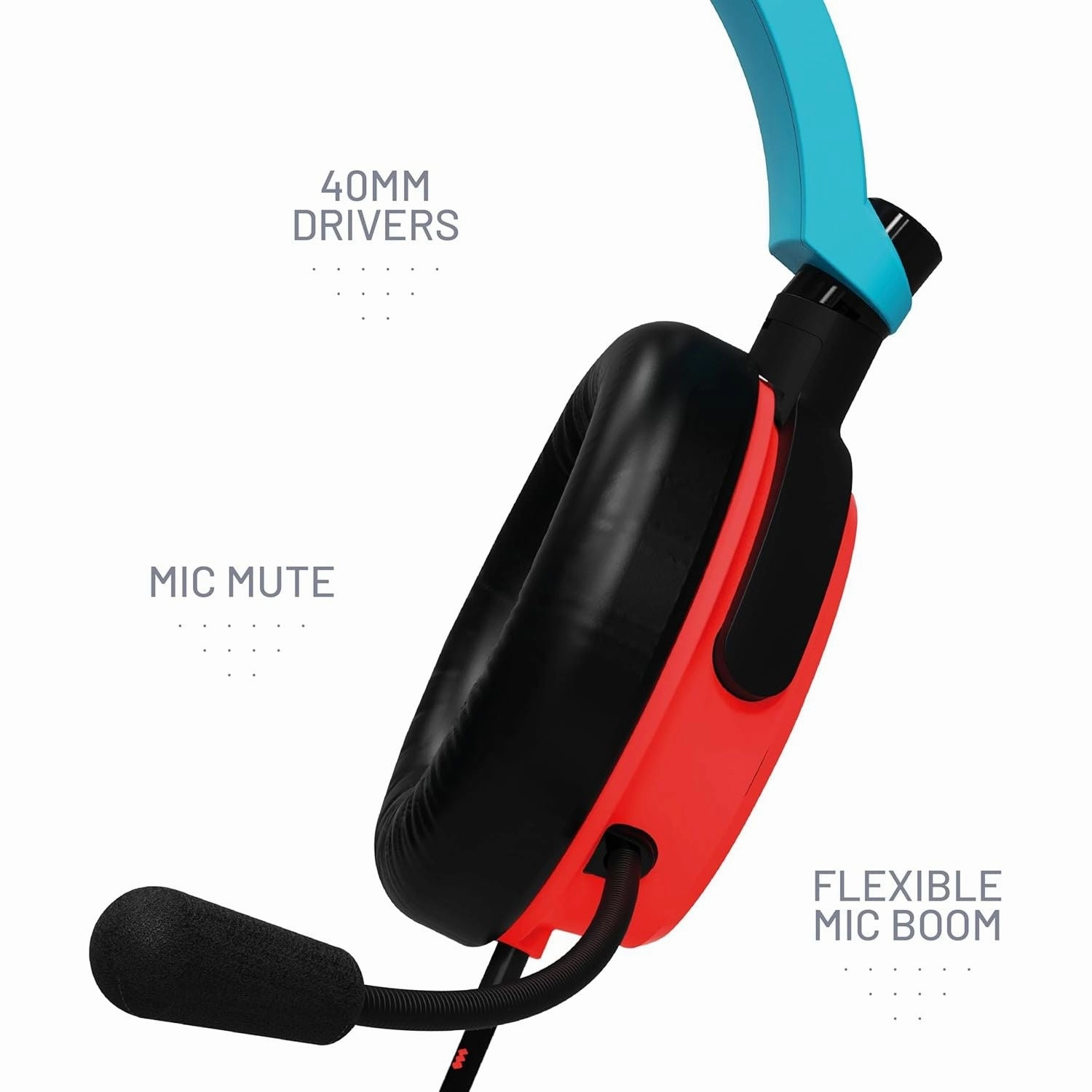 STEALTH C6-100 Over-Ear Gaming Headset - Neon Red & Blue, Compatible with PS4/PS5, Xbox, Switch, PC, Flexible Mic, 3.5mm Jack, 1.5m Cable
