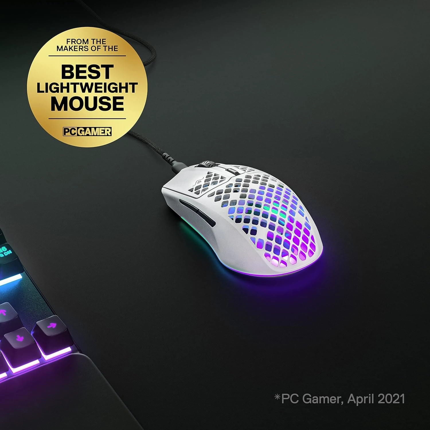 SteelSeries Aerox 3 RGB Gaming Mouse - Ultra-lightweight, Water-Resistant, 8,500 DPI - Snow