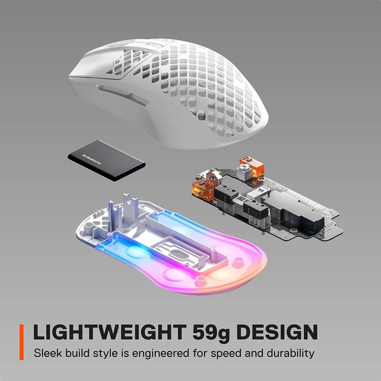 SteelSeries Aerox 3 RGB Gaming Mouse - Ultra-lightweight, Water-Resistant, 8,500 DPI - Snow