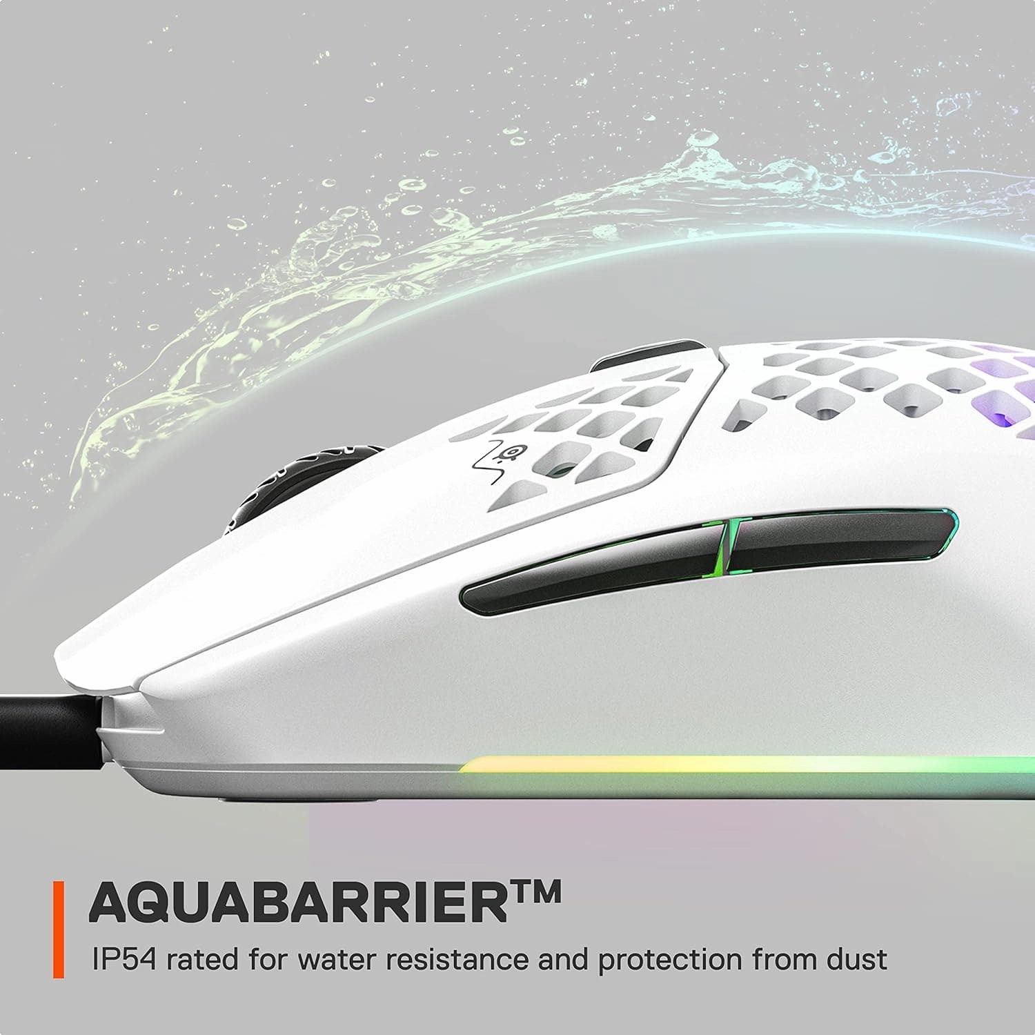 SteelSeries Aerox 3 RGB Gaming Mouse - Ultra-lightweight, Water-Resistant, 8,500 DPI - Snow