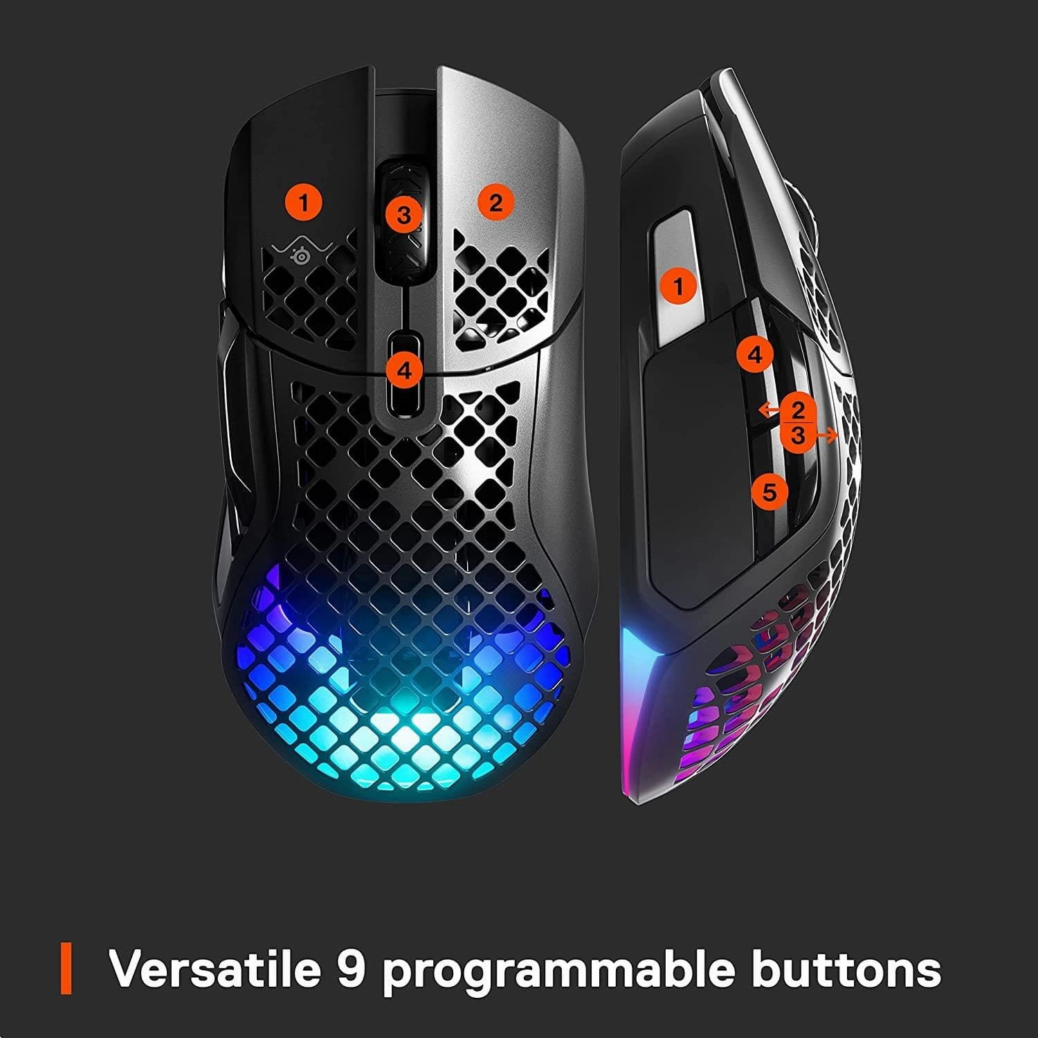 SteelSeries Aerox 5 Wireless Gaming Mouse C Ultra Lightweight 74g C 9 Buttons C Bluetooth/2.4 GHz C 180 Hr Battery C IP54 Water Resistant C PC/MAC C FPS, MOBA, Battle Royale