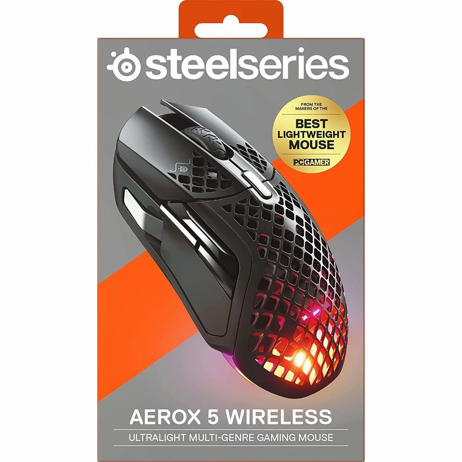 SteelSeries Aerox 5 Wireless Gaming Mouse C Ultra Lightweight 74g C 9 Buttons C Bluetooth/2.4 GHz C 180 Hr Battery C IP54 Water Resistant C PC/MAC C FPS, MOBA, Battle Royale