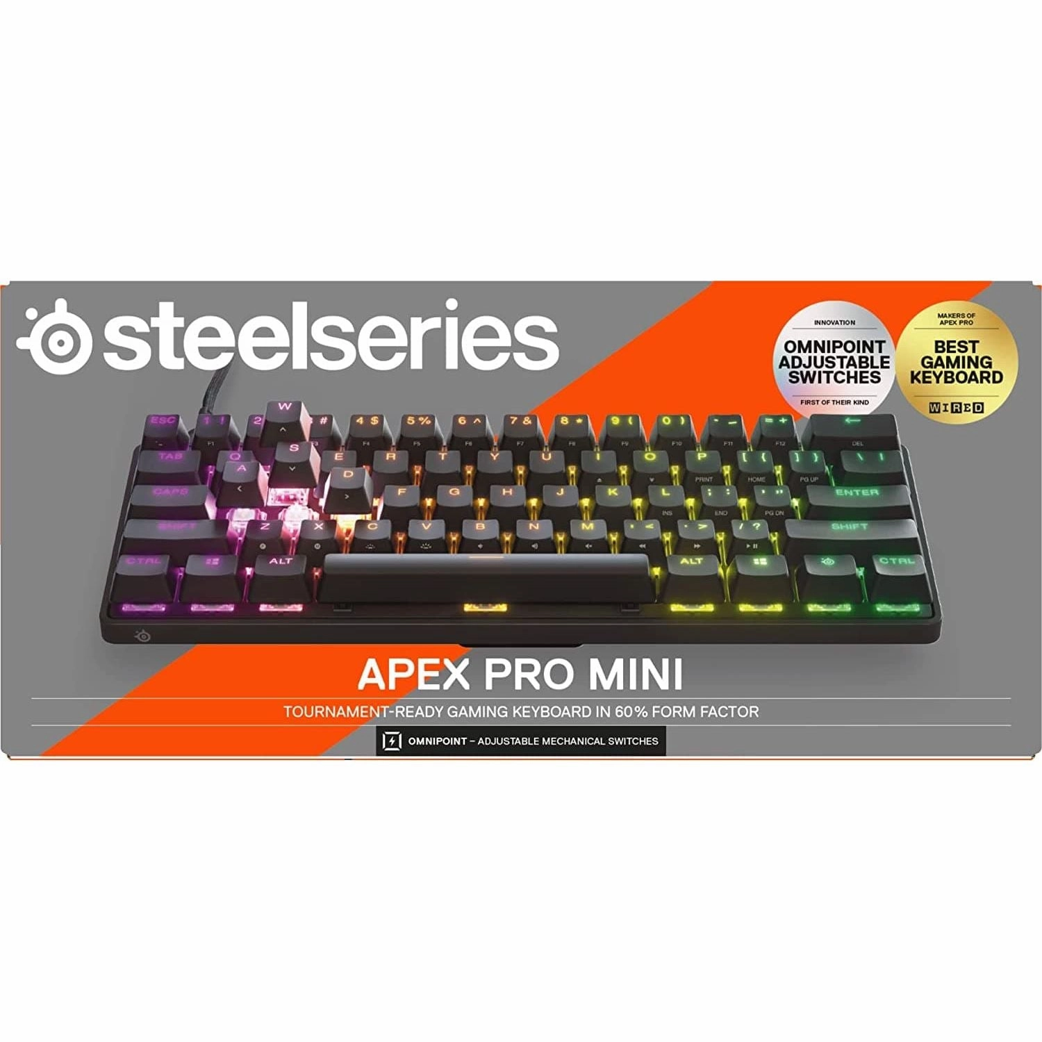 SteelSeries Apex Pro Mini - Mechanical Gaming Keyboard C Worlds Fastest Keyboard C Adjustable Actuation C Compact 60% Form Factor C English (QWERTY) Layout
