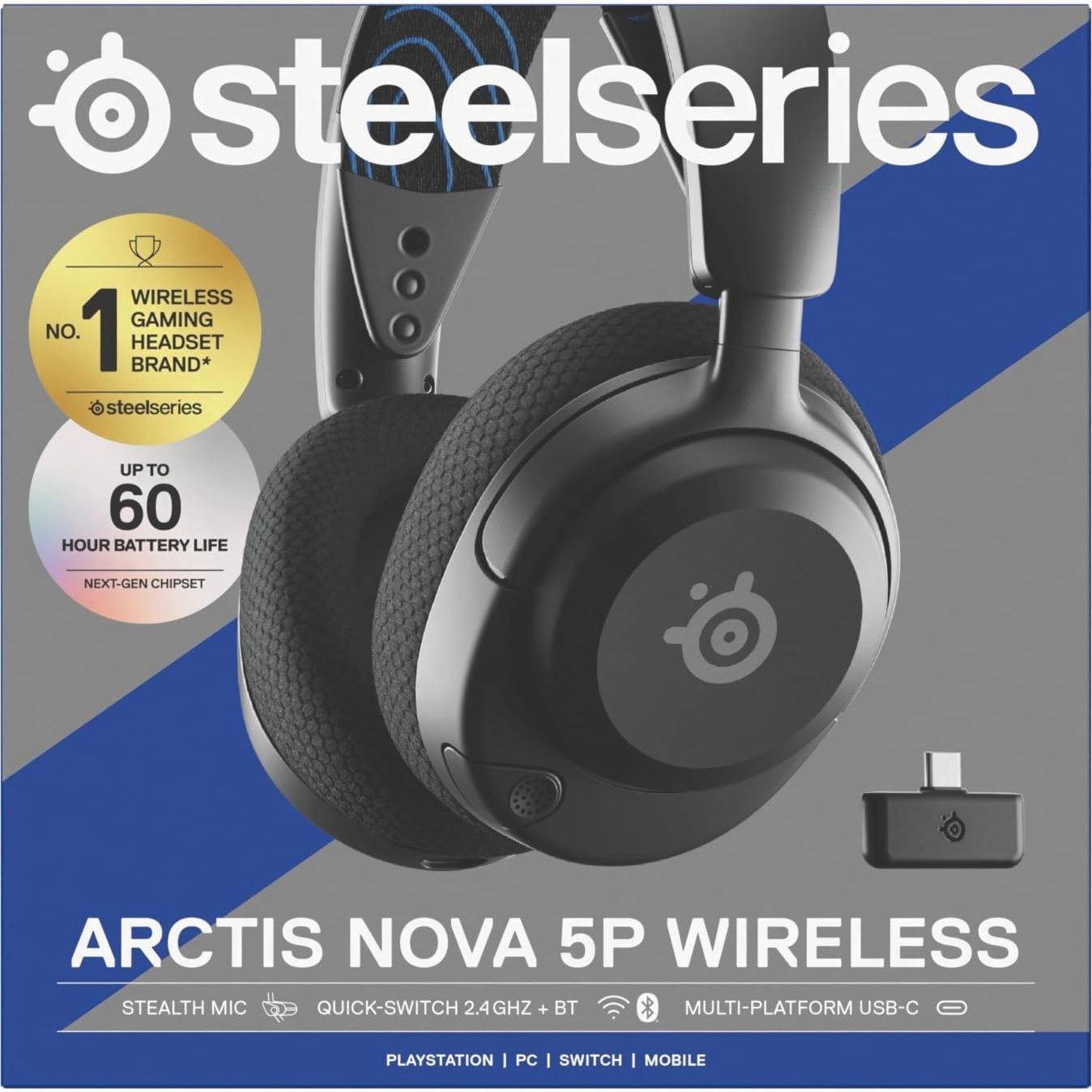 SteelSeries Arctis Nova 5P Wireless Gaming Headset for PS5, 100  Audio Presets, 60H Battery, 2.4GHz/BT, ClearCast Gen2 Mic, PS4, PC, Switch, Mobile