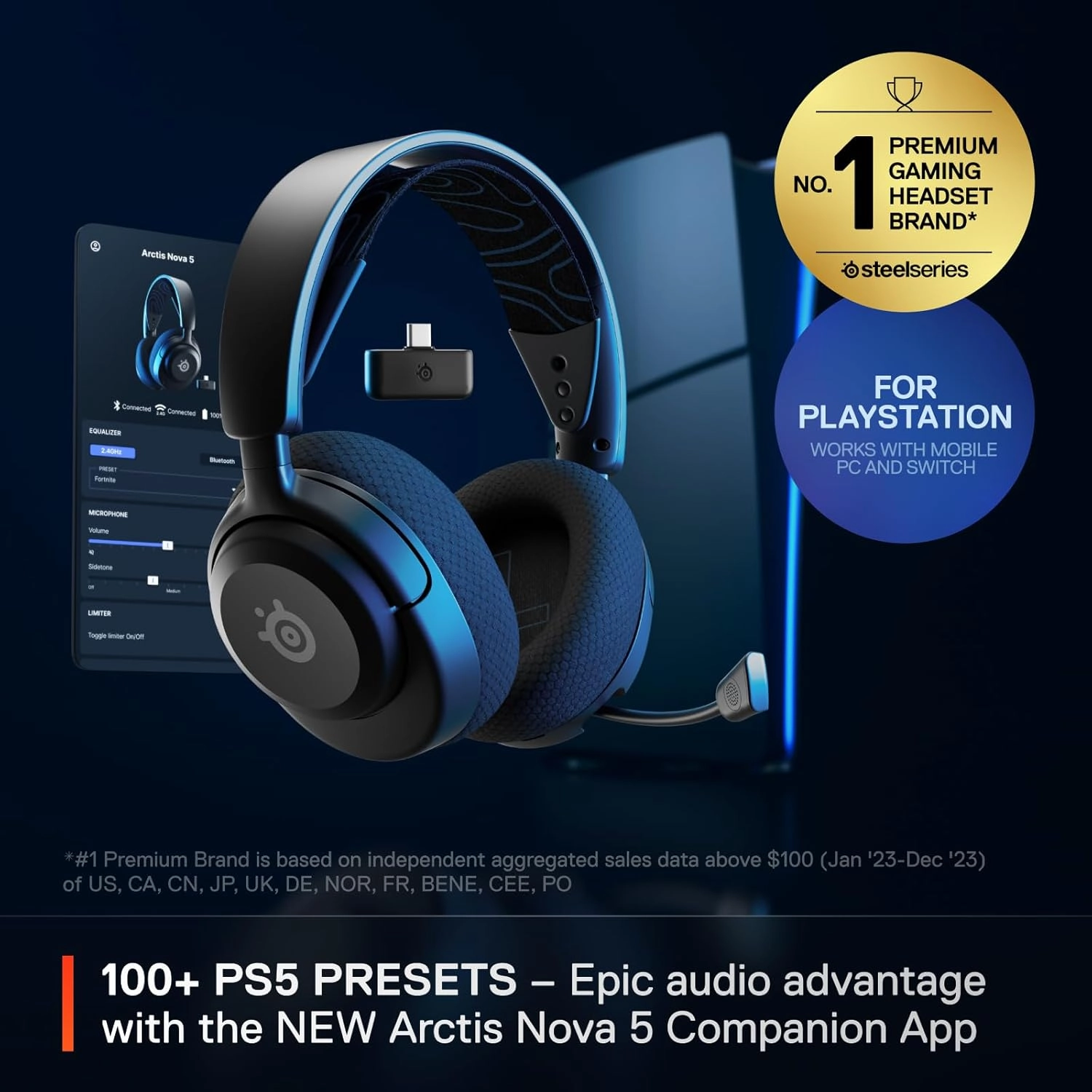 SteelSeries Arctis Nova 5P Wireless Gaming Headset for PS5, 100  Audio Presets, 60H Battery, 2.4GHz/BT, ClearCast Gen2 Mic, PS4, PC, Switch, Mobile