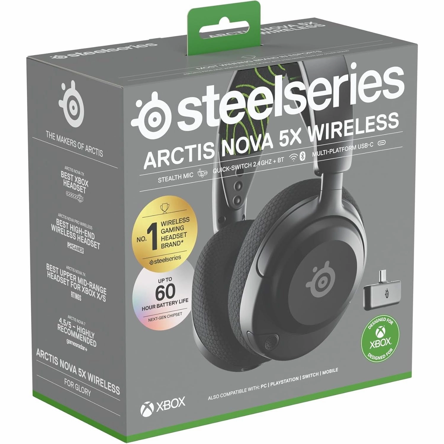SteelSeries Arctis Nova 5X Wireless Xbox Gaming Headset - Neodymium Drivers, 60H Battery, 2.4GHz/BT, ClearCast Gen2.X Mic, PC, PS, Switch, Mobile Compatible