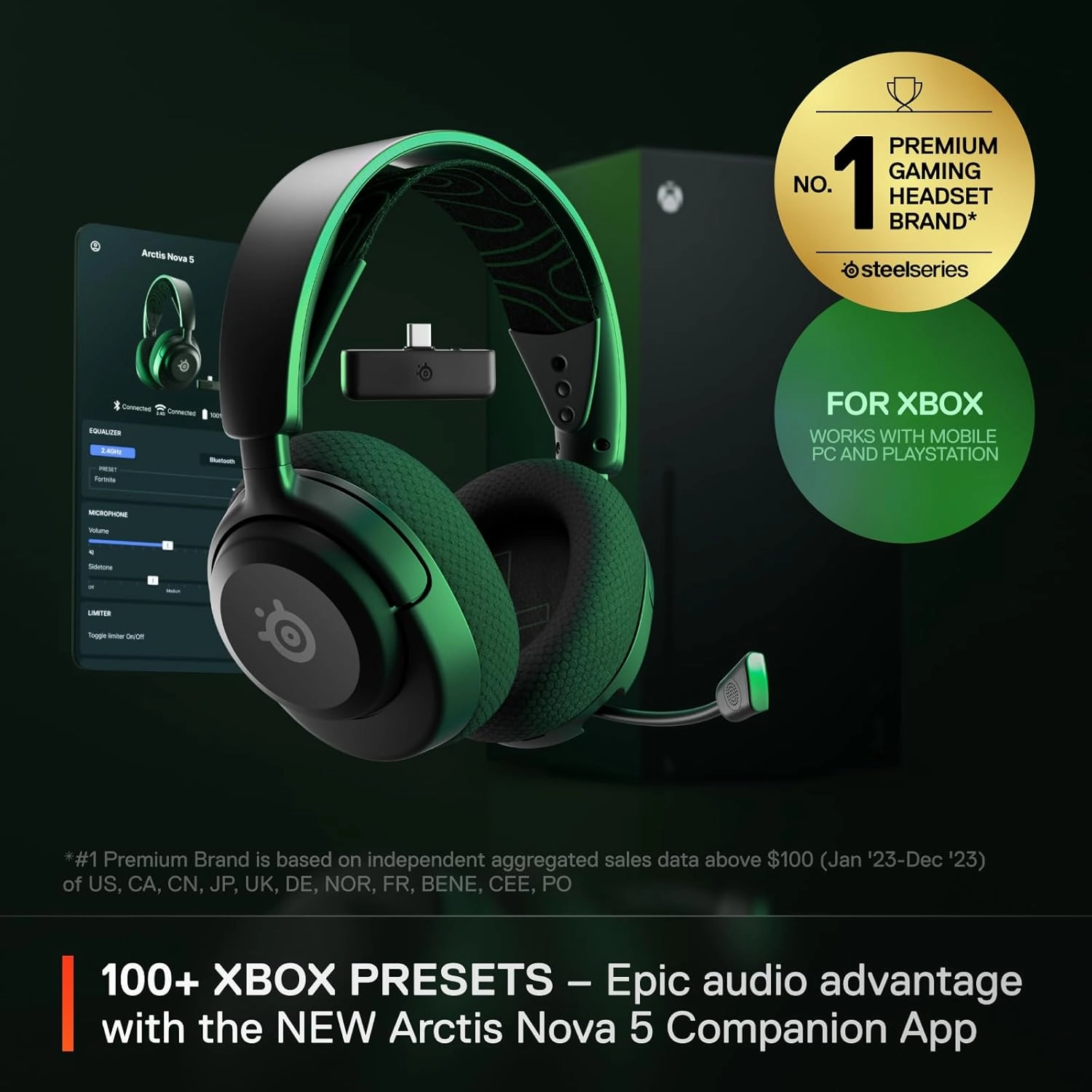 SteelSeries Arctis Nova 5X Wireless Xbox Gaming Headset - Neodymium Drivers, 60H Battery, 2.4GHz/BT, ClearCast Gen2.X Mic, PC, PS, Switch, Mobile Compatible