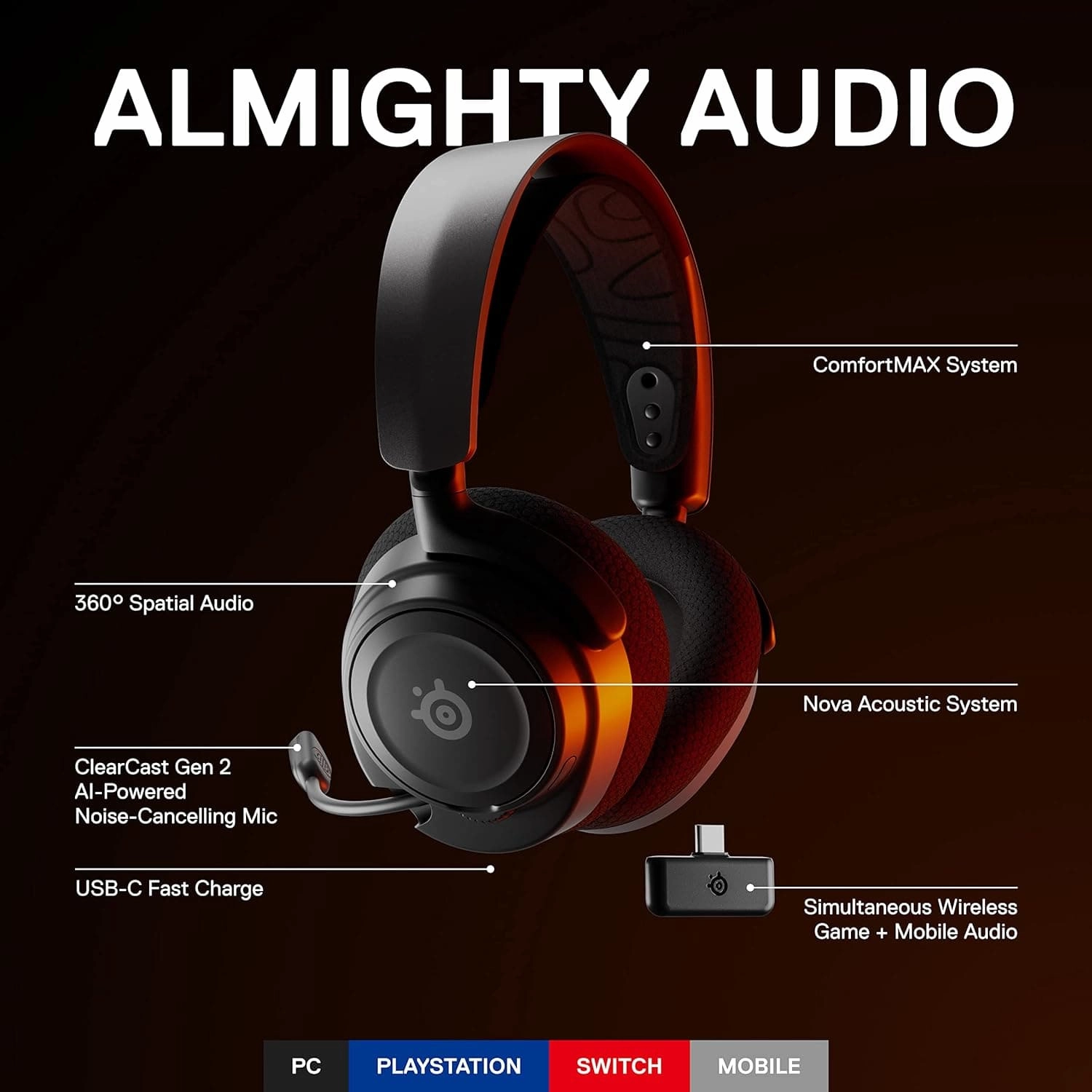 SteelSeries Arctis Nova 7 - Wireless Multi-System Gaming & Mobile Headset - Black