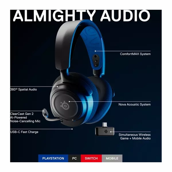 SteelSeries Arctis Nova 7P PS, PC, Switch Gaming Headset [Black & Blue]