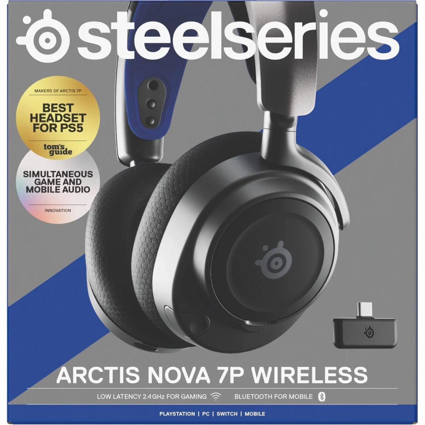 SteelSeries Arctis Nova 7P Wireless PS5 Gaming Headset - Neodymium Drivers, Dual Wireless (PlayStation & Bluetooth), 38H USB-C Battery, Gen2 AI Mic, PS4, PC, Switch, Mobile - Black