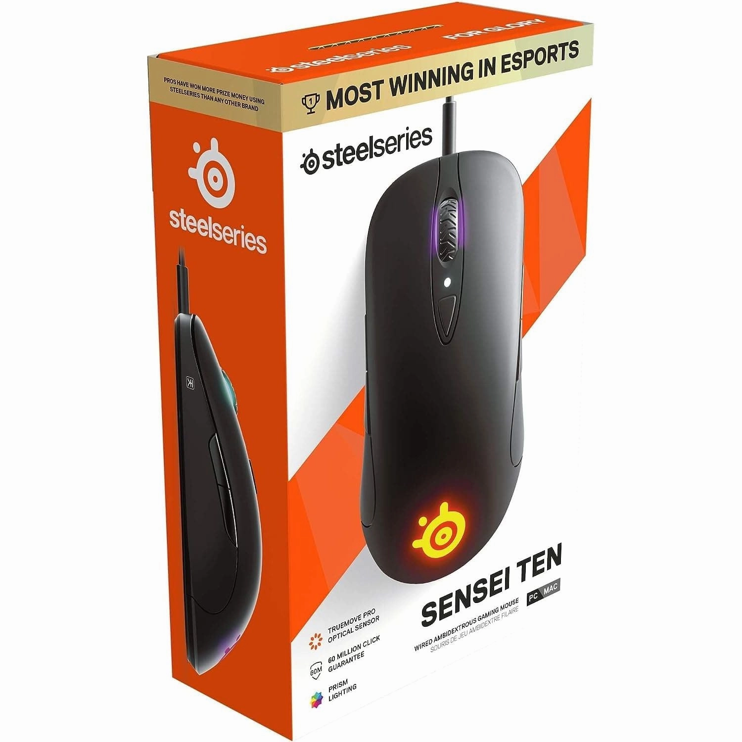 SteelSeries Sensei Ten - Gaming Mouse - 18, 000 CPI Truemove Pro Optical Sensor - Ambidextrous design - 8 Programmable Buttons - RGB Lighting - Black