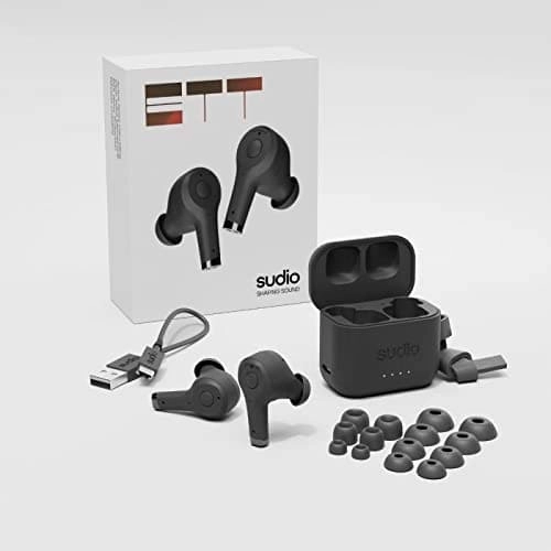 Sudio Ett True Wireless Bluetooth Earbuds - Active Noise Cancelling, Transparency Mode, IPX5 Water Protection, 30h Battery Time, supports Wireless Charging, compatible with Android and iOS (Black)