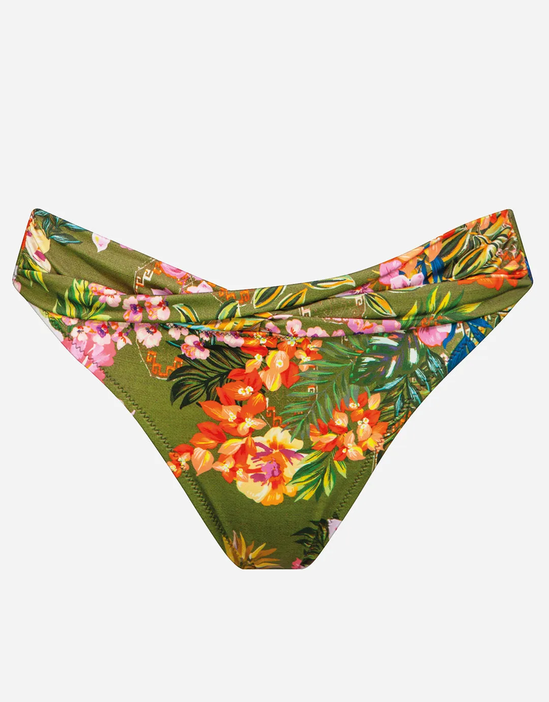 Sunset Florals Twist Front Bikini Pant - Warm Olive
