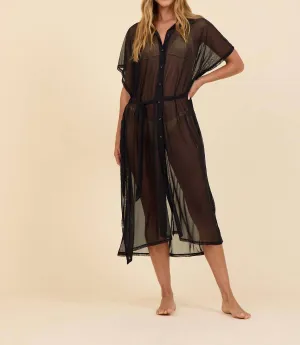 Surf Gypsy Mesh Button Front Coverup Dress In Black
