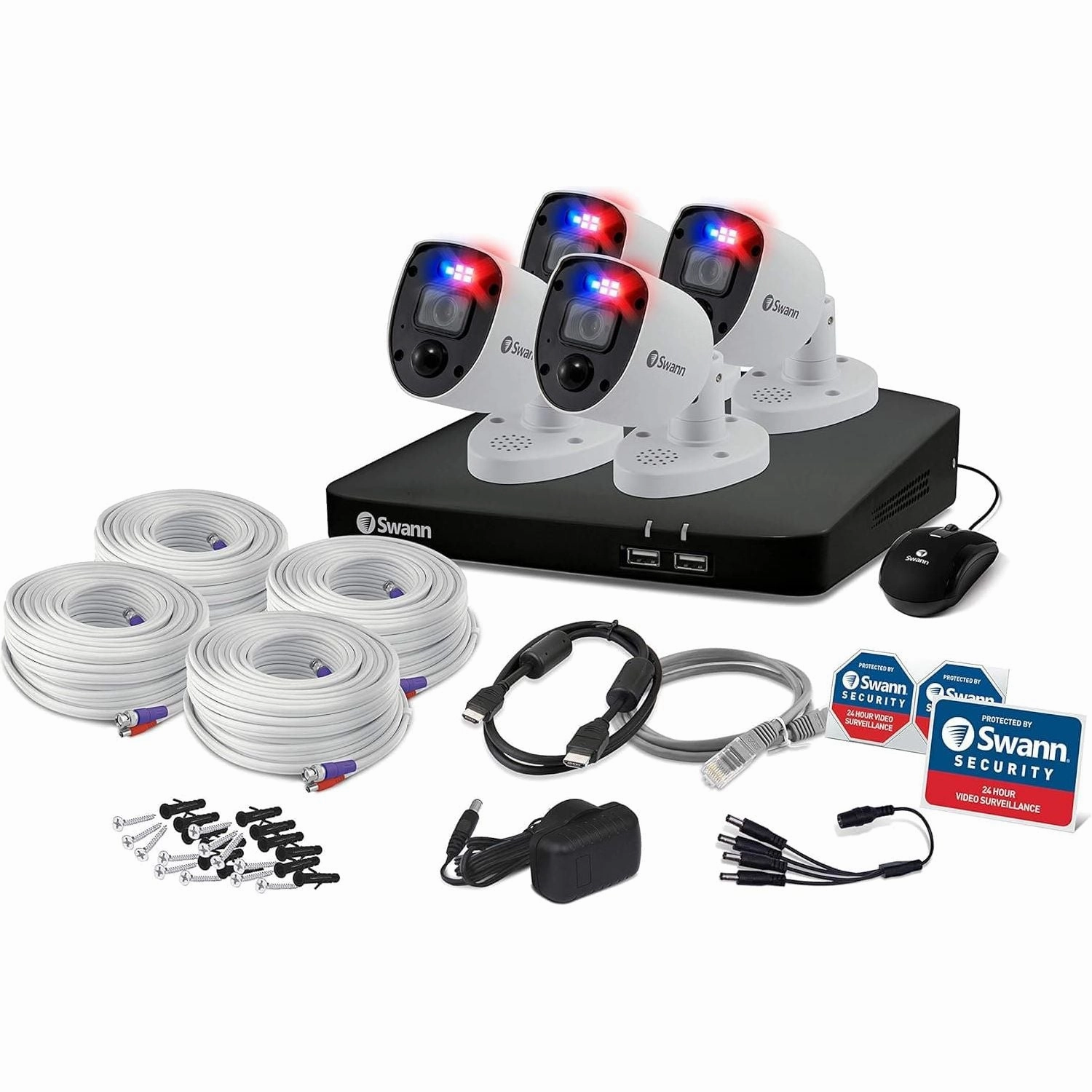 Swann 4K UHD 8-Channel DVR Security System with 2TB HDD, 4 Indoor/Outdoor CCTV Cameras, Color Night Vision, Motion & Heat Detection, Spotlights, Sirens - 856804RL