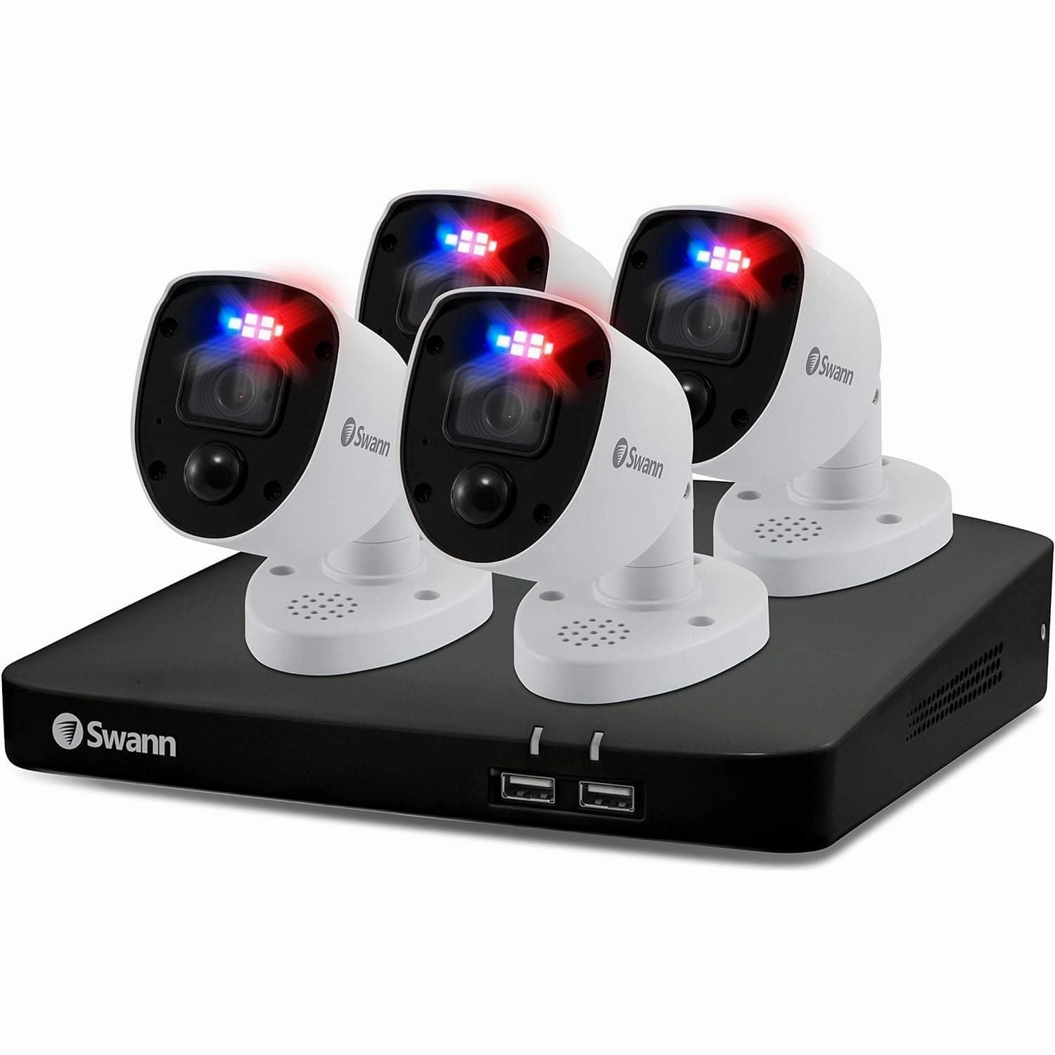Swann 4K UHD 8-Channel DVR Security System with 2TB HDD, 4 Indoor/Outdoor CCTV Cameras, Color Night Vision, Motion & Heat Detection, Spotlights, Sirens - 856804RL