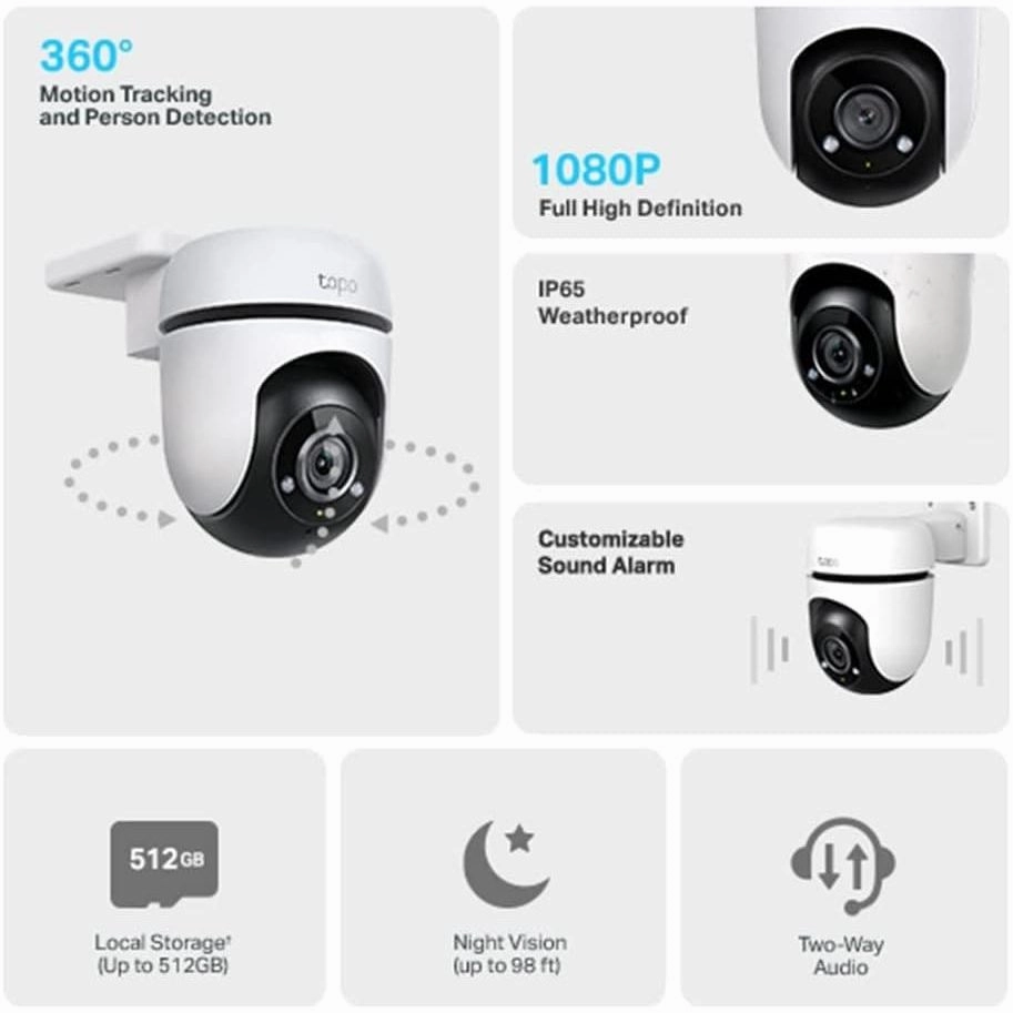 Tapo 1080p Full HD Pan/Tilt WiFi Outdoor Security Camera, 360?? Smart Person/Motion Detection, IP65 Weatherproof, Night Vision, Cloud &SD Card Storage, Works with Alexa & Google Home (TC40)