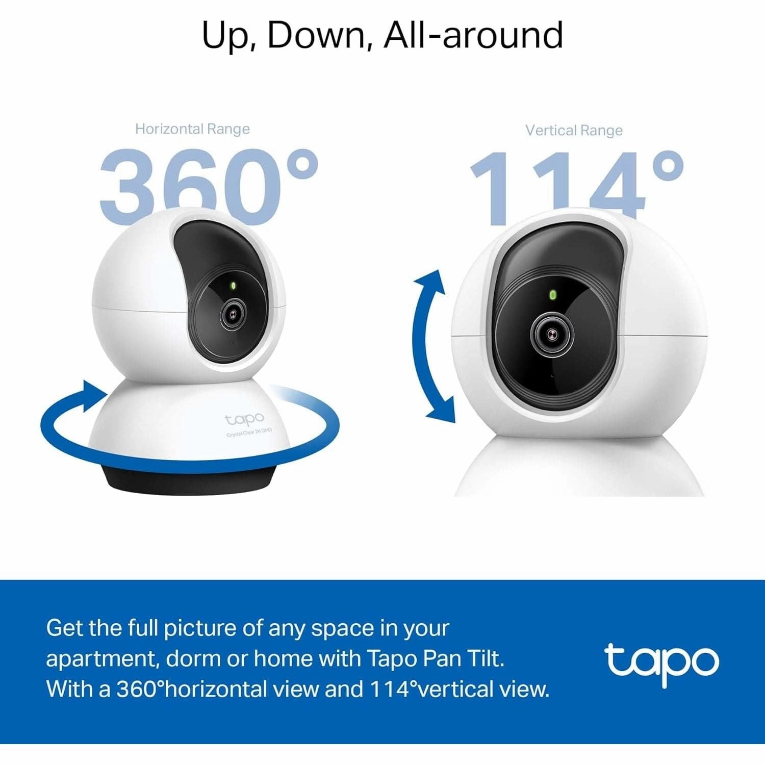 Tapo 2K QHD Indoor Pan/Tilt Security Wi-Fi Camera, AI Detection,360 Visual Coverage, Night Vision, Customizable privacy Mode, Cloud &Local Storage, Works with Alexa&Google Home(Tapo C220)