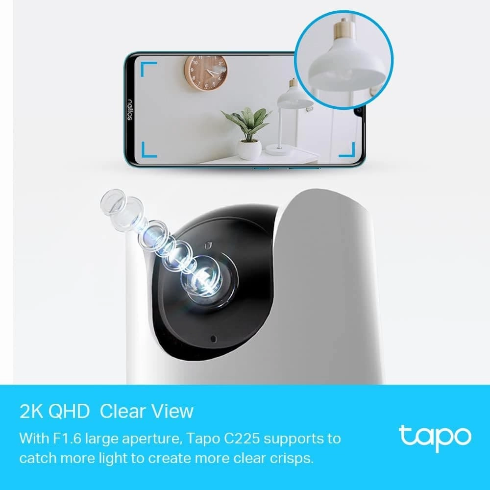 Tapo 2K QHD Pan/Tilt Security Camera, AI Detection, Privacy Protection, Starlight Sensor, 2-way Audio, 4MP, Night Vision, Cloud&SD Card Storage, Works with Alexa (Tapo C225)