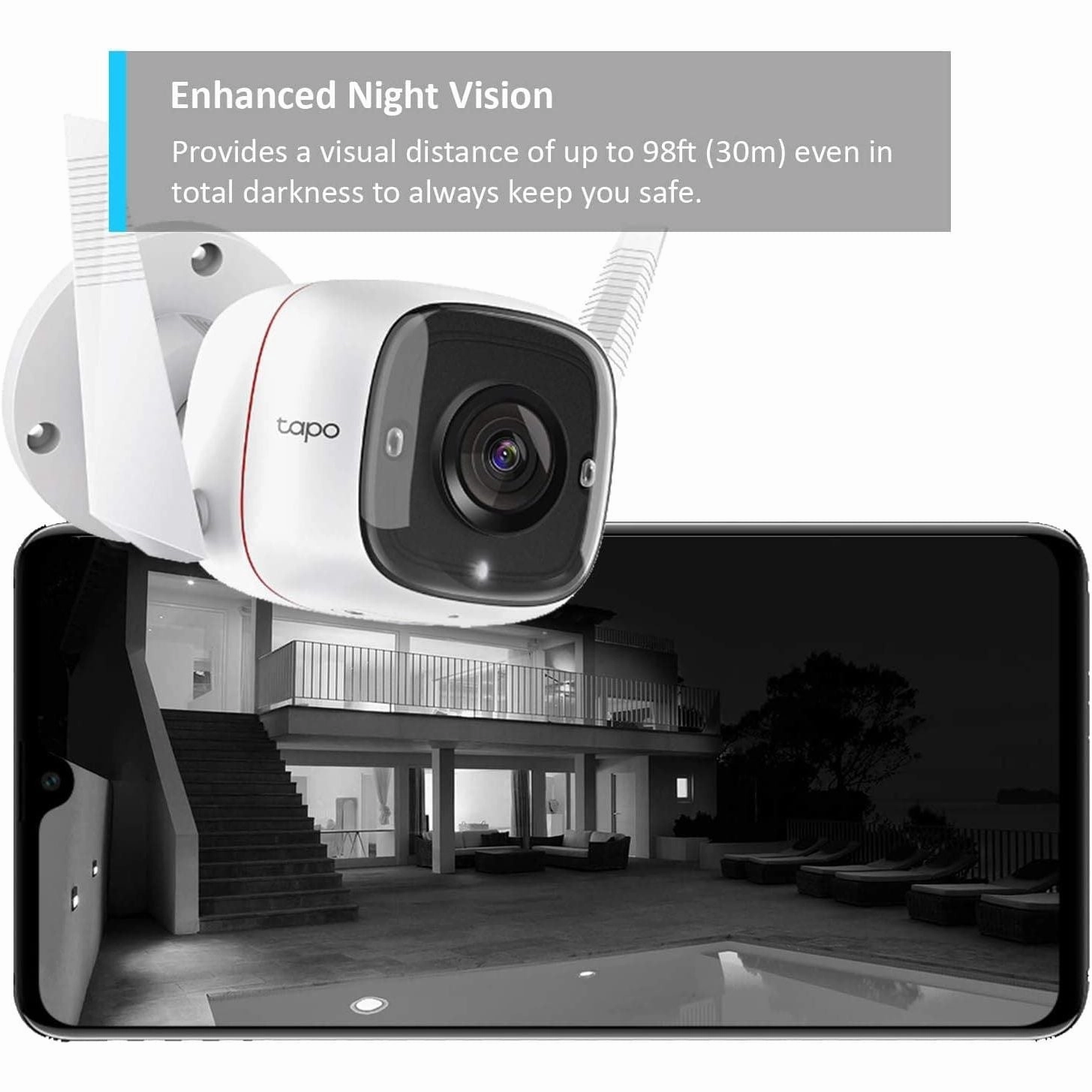 Tapo 2K Wireless Outdoor Security Camera, Motion Detection, IP66 Weatherproof, Built-in Siren, 2-way Audio, 3MP, Night Vision, Cloud &SD Card Storage, Works with Alexa & Google Home (Tapo C310)