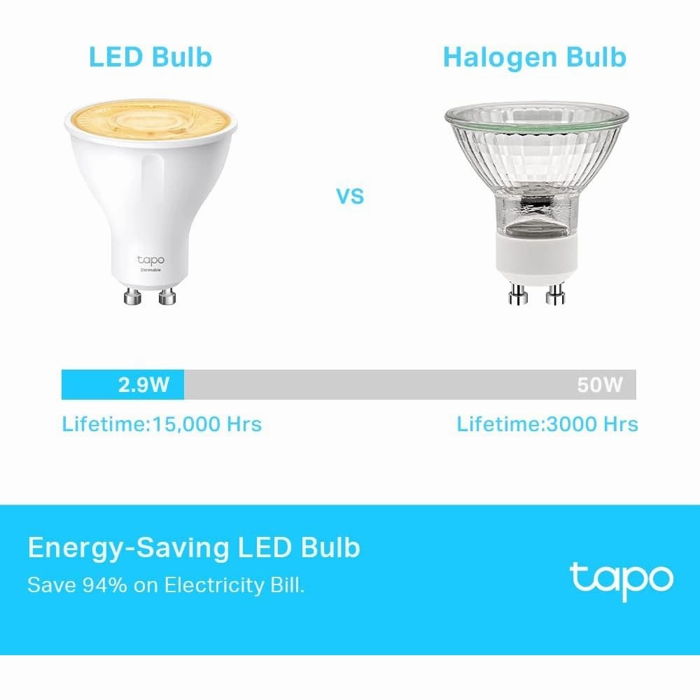 Tapo L610 Smart GU10 LED Bulbs (4-Pack), Warm Dimmable 1-100%, Wi-Fi Spotlight, Energy-Saving, Alexa & Google Compatible, No Hub Required