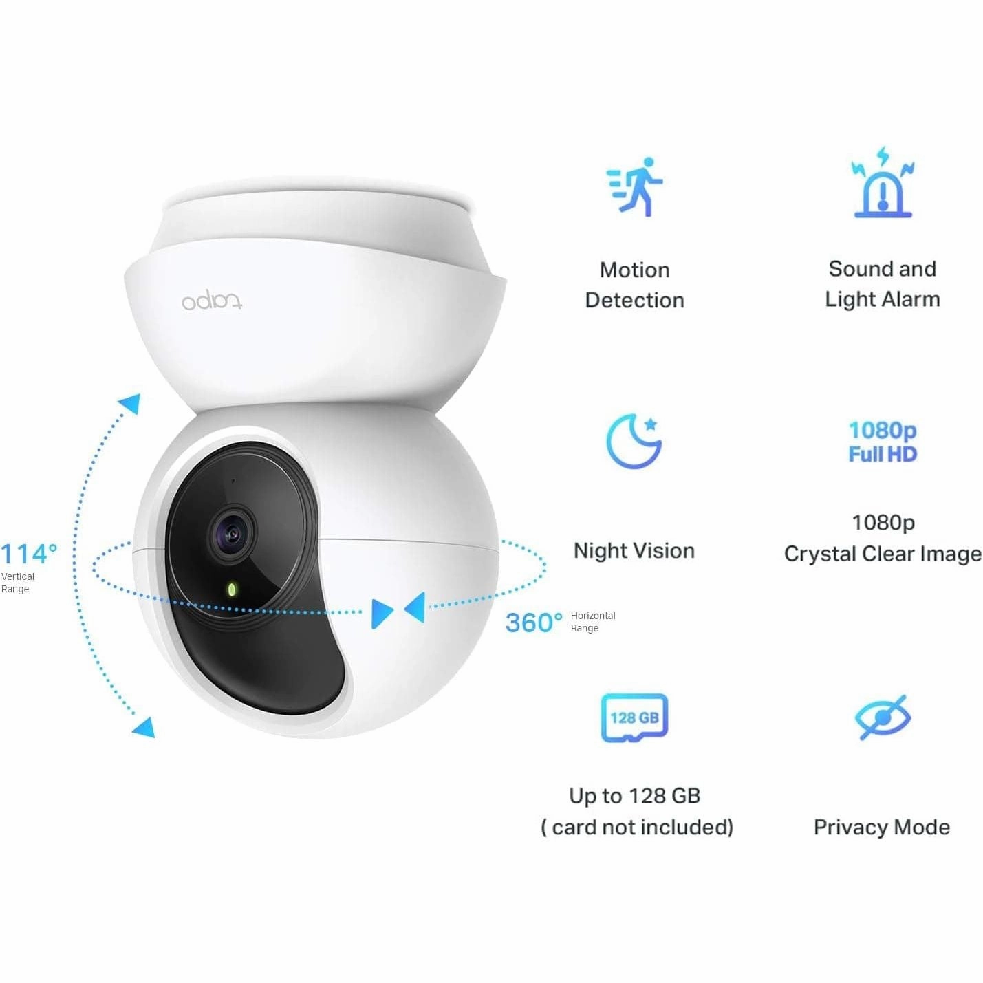 Tapo Pan/Tilt Smart Security Camera, Baby Monitor, Indoor CCTV, 360 Rotational Views, Works with Alexa&Google Home, 1080p, 2-Way Audio, Night Vision, SD Storage, Device Sharing (Tapo C200)