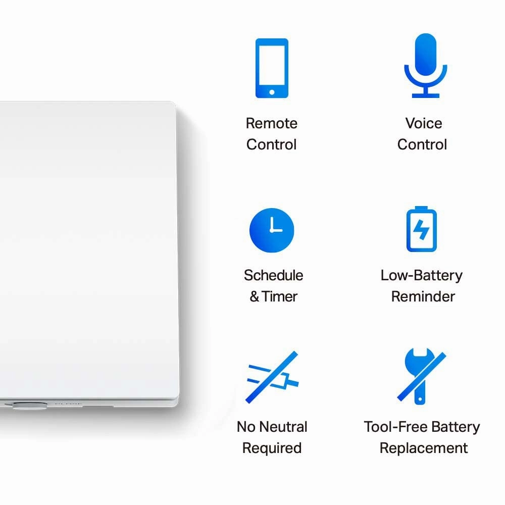 Tapo Smart Light Switch 1 Gang 1 Way  Voice Control, Away Mode, No Neutral Required, Battery Included, Works with Alexa & Google (Tapo S210)