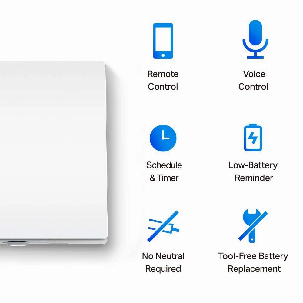 Tapo Smart Light Switch 1 Gang 1 Way  Voice Control, Away Mode, No Neutral Required, Battery Included, Works with Alexa & Google (Tapo S210)