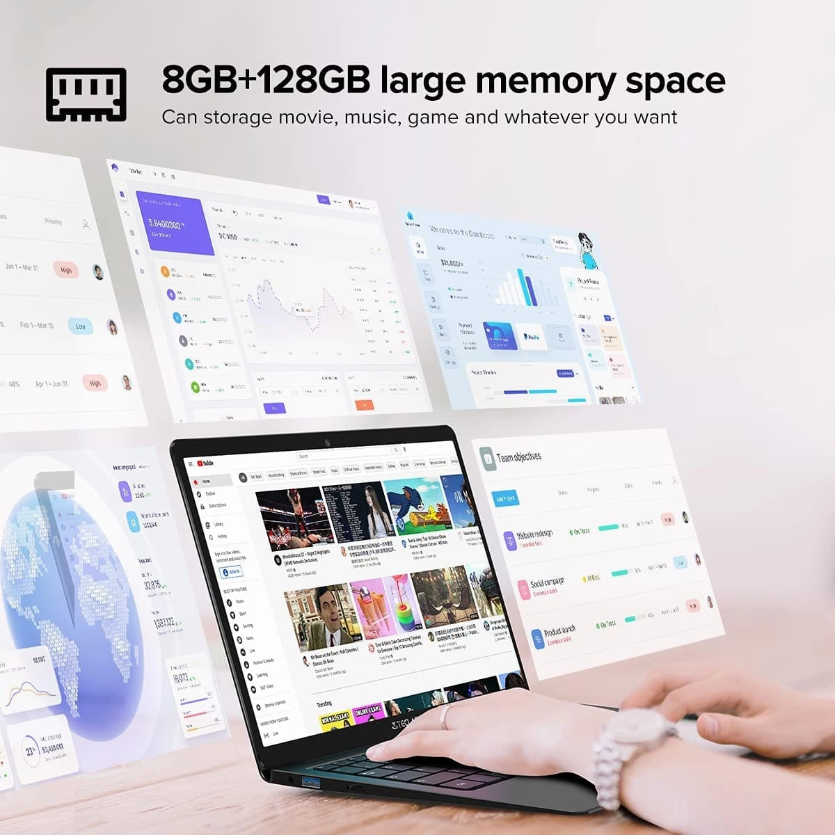 TECLAST 13.3 Inch laptop F6S, Intel Celeron N3350 Dual Core Processor, 8GB, 128GB - Black