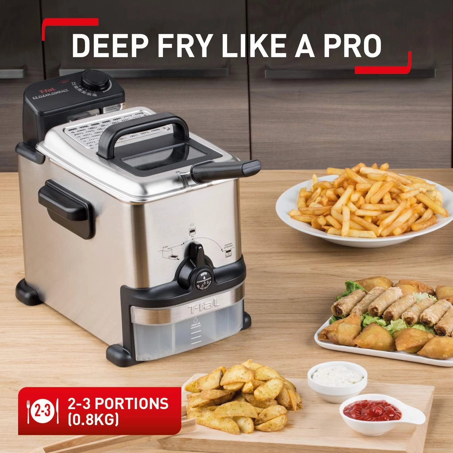 Tefal Compact Deep Fryer Oleo Clean 2L  Stainless Steel, Oil Filtration & Storage, 1500W (FR701640)