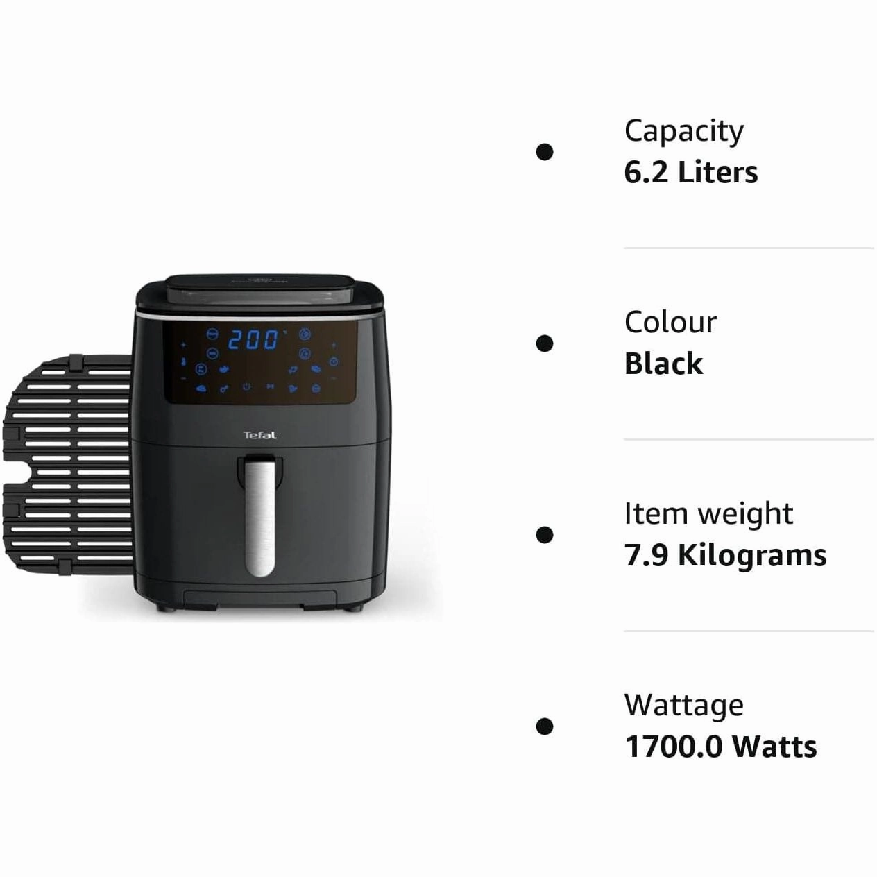 Tefal Easy Fry 3-in-1 XXL Digital Air Fryer, Grill and Steamer 6.2L Capacity 7 Programs inc Dehydrator Black FW201, 1700 W