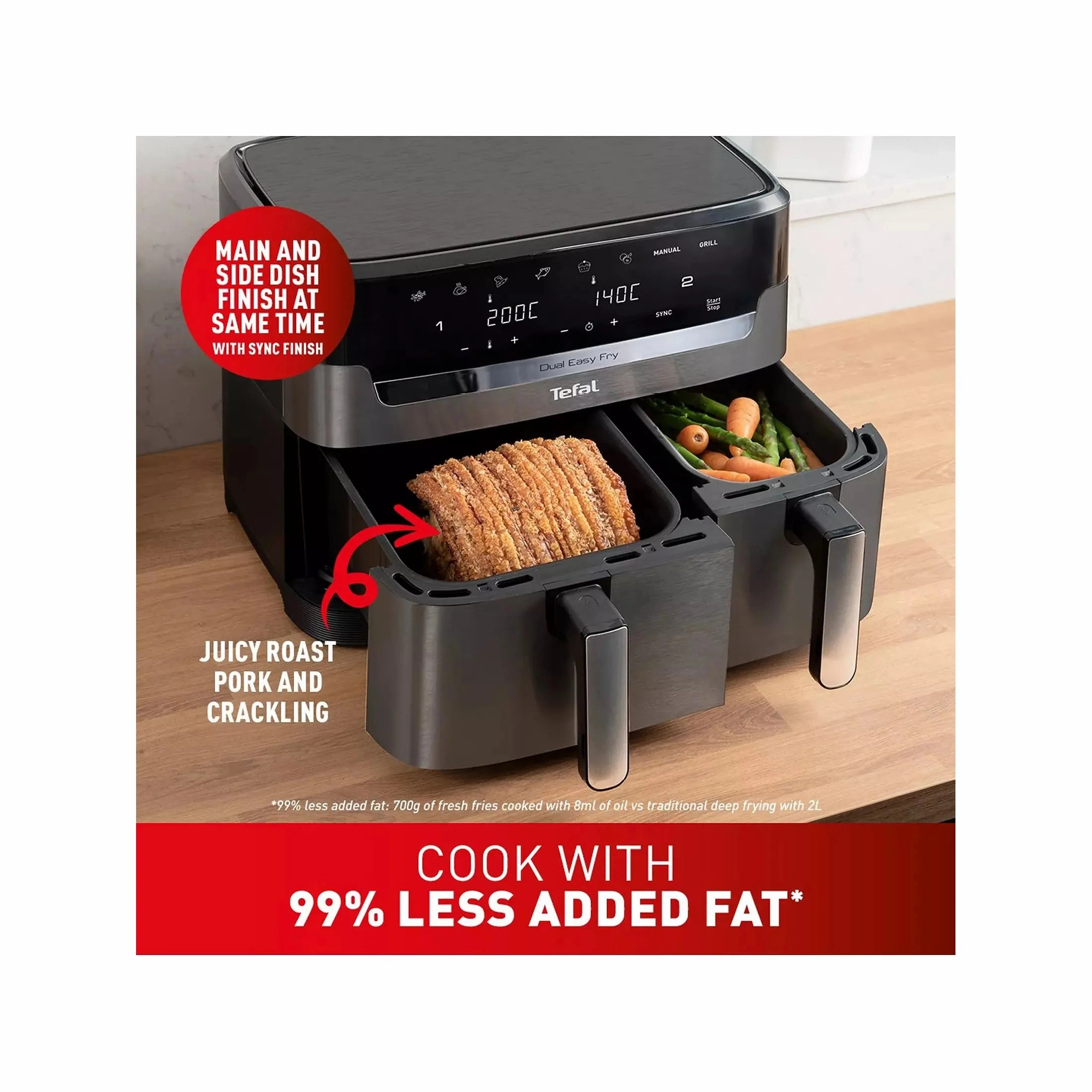 Tefal Easy Fry XXL Dual Air Fryer, Coal Grey - 11L