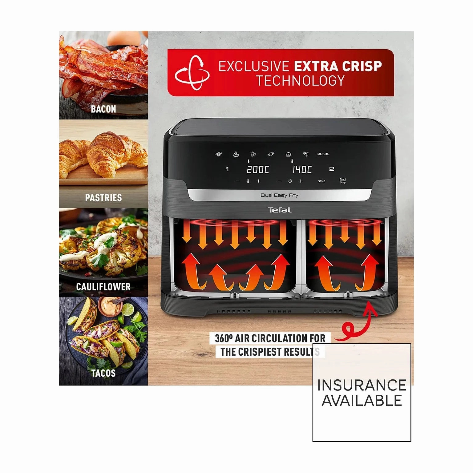 Tefal Easy Fry XXL Dual Air Fryer, Coal Grey - 11L