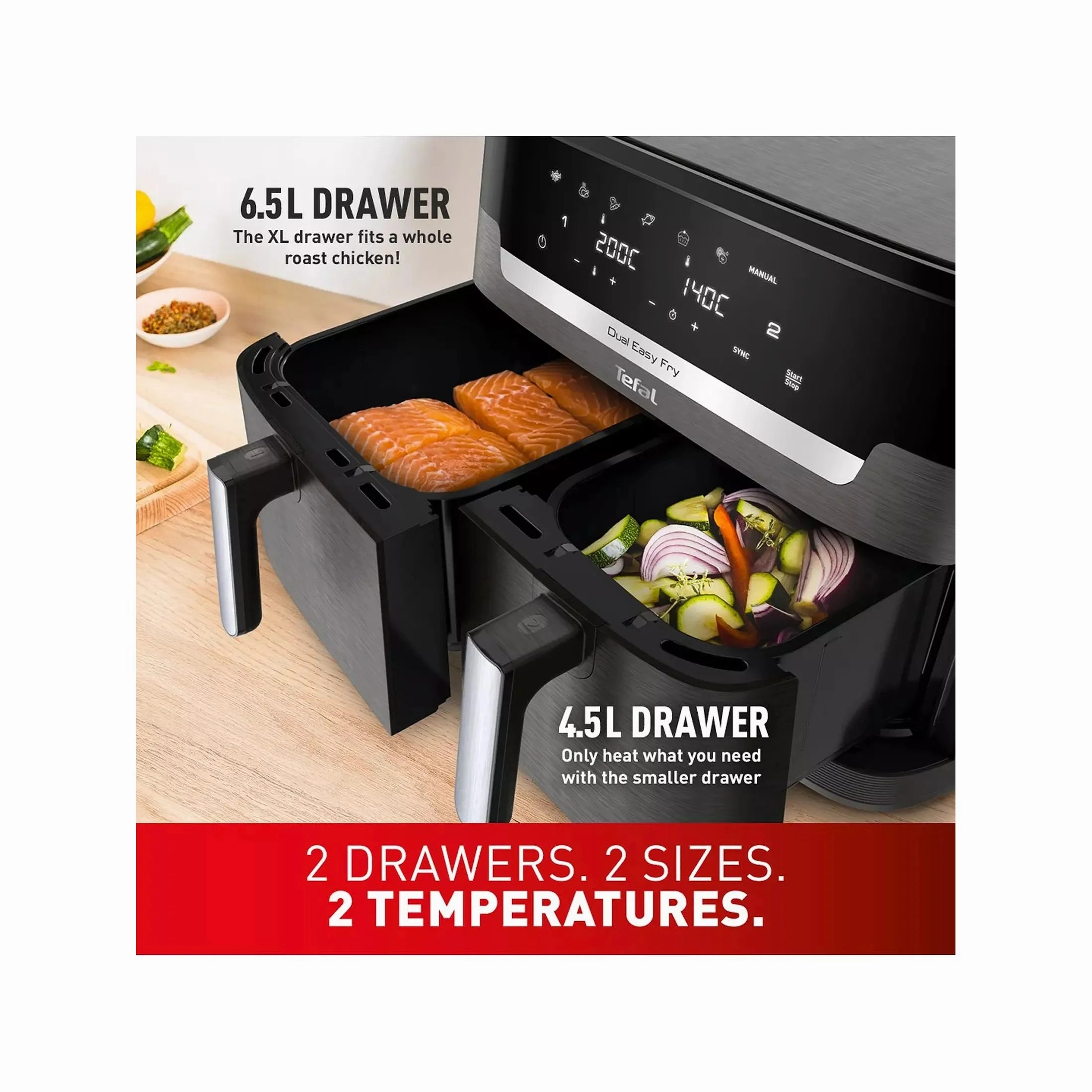 Tefal Easy Fry XXL Dual Air Fryer, Coal Grey - 11L