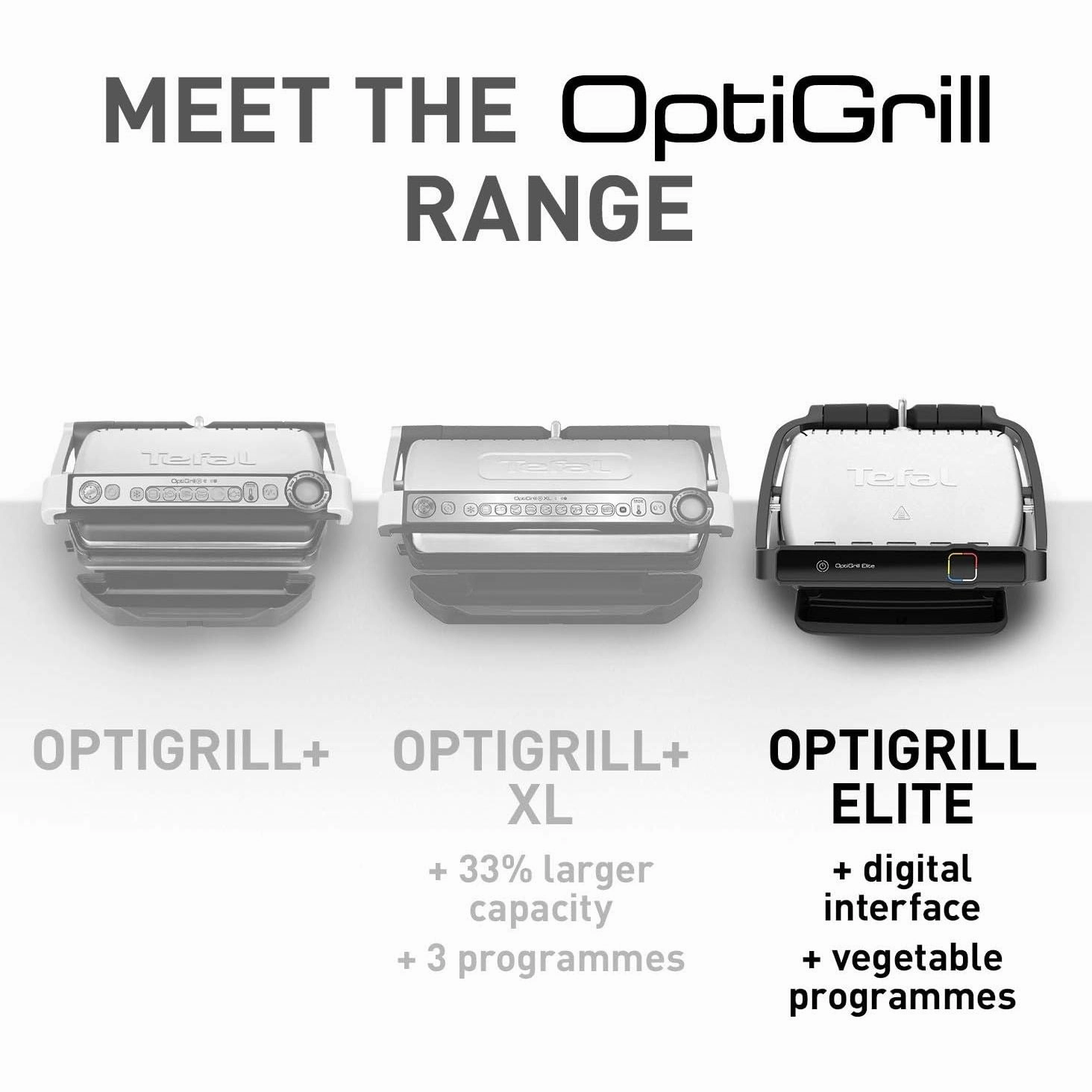 Tefal OptiGrill Elite GC750D40 Intelligent Health Grill  2000W, 4-6 Portions, Black & Stainless Steel