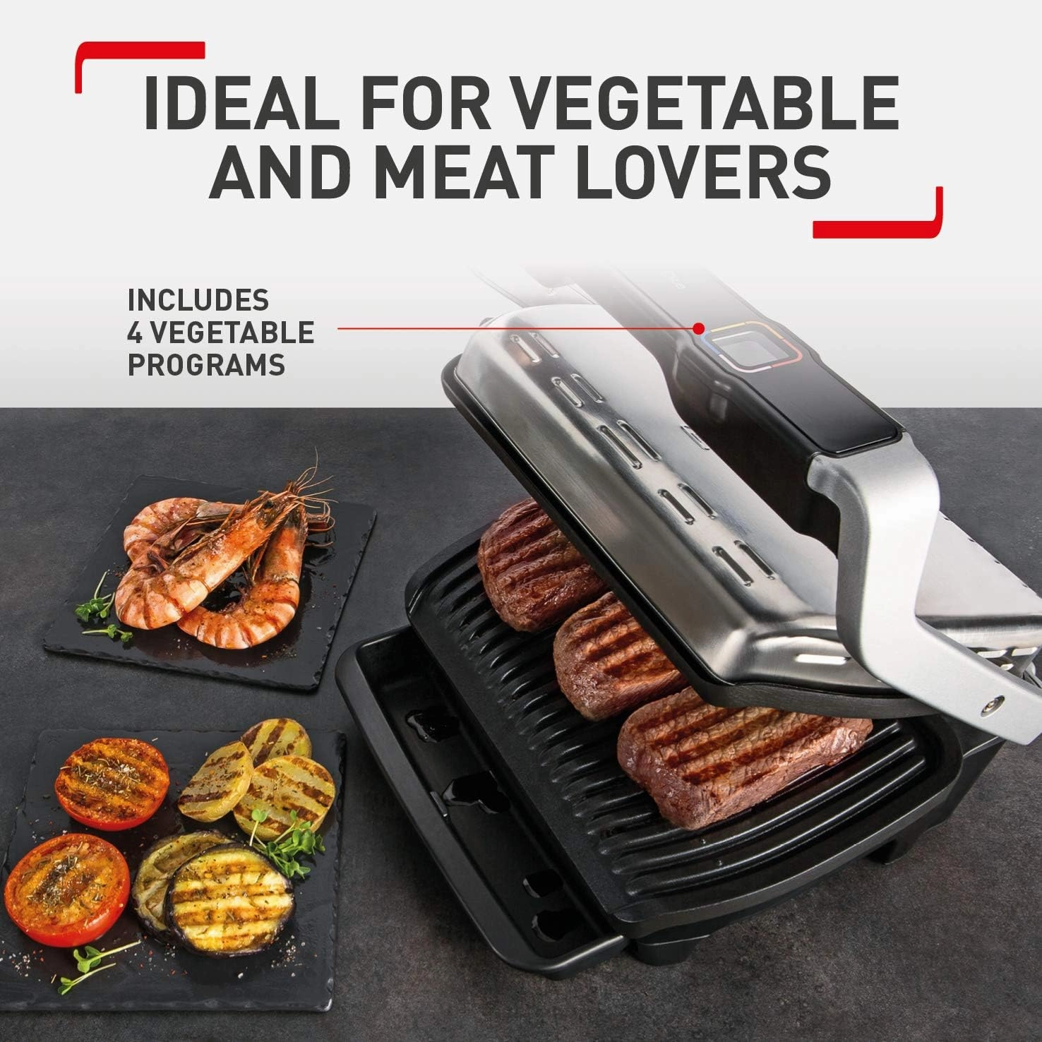 Tefal OptiGrill Elite GC750D40 Intelligent Health Grill  2000W, 4-6 Portions, Black & Stainless Steel