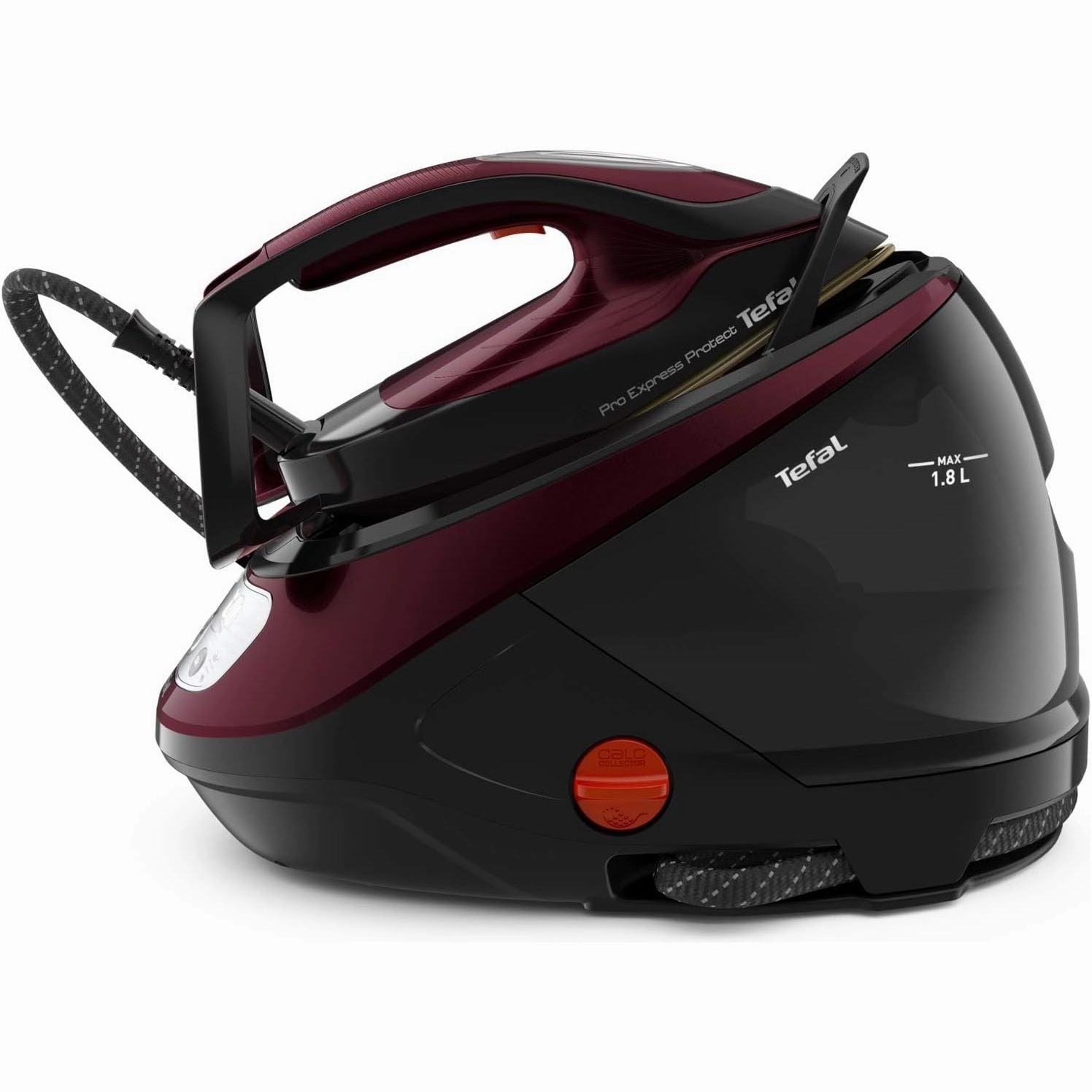Tefal Pro Express Protect Steam Generator Iron  1.8L, 7.5 Bar, 140g/min Continuous Steam, 560g/min Boost, 2600W, Removable Scale Collector  Burgundy & Black (GV9230)