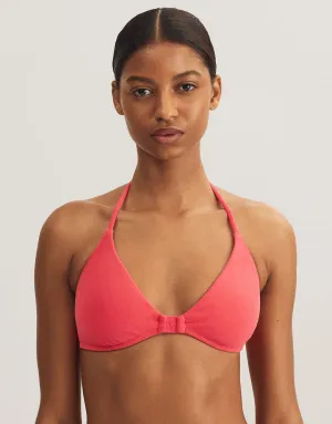 Terry Logo Halter Tri Bikini Top - Coral