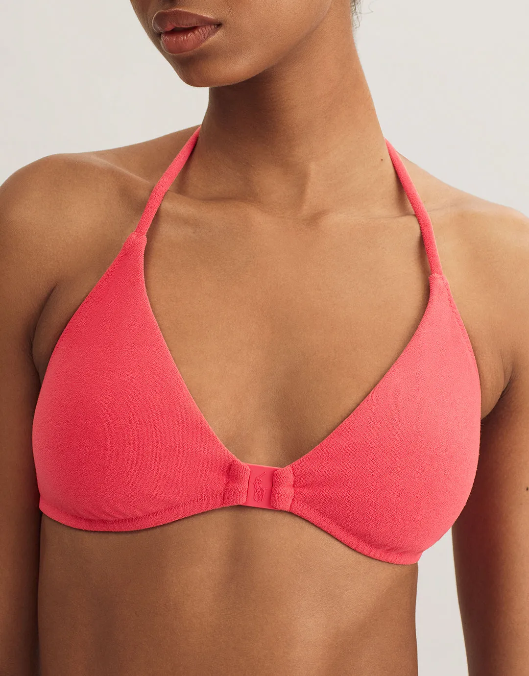 Terry Logo Halter Tri Bikini Top - Coral