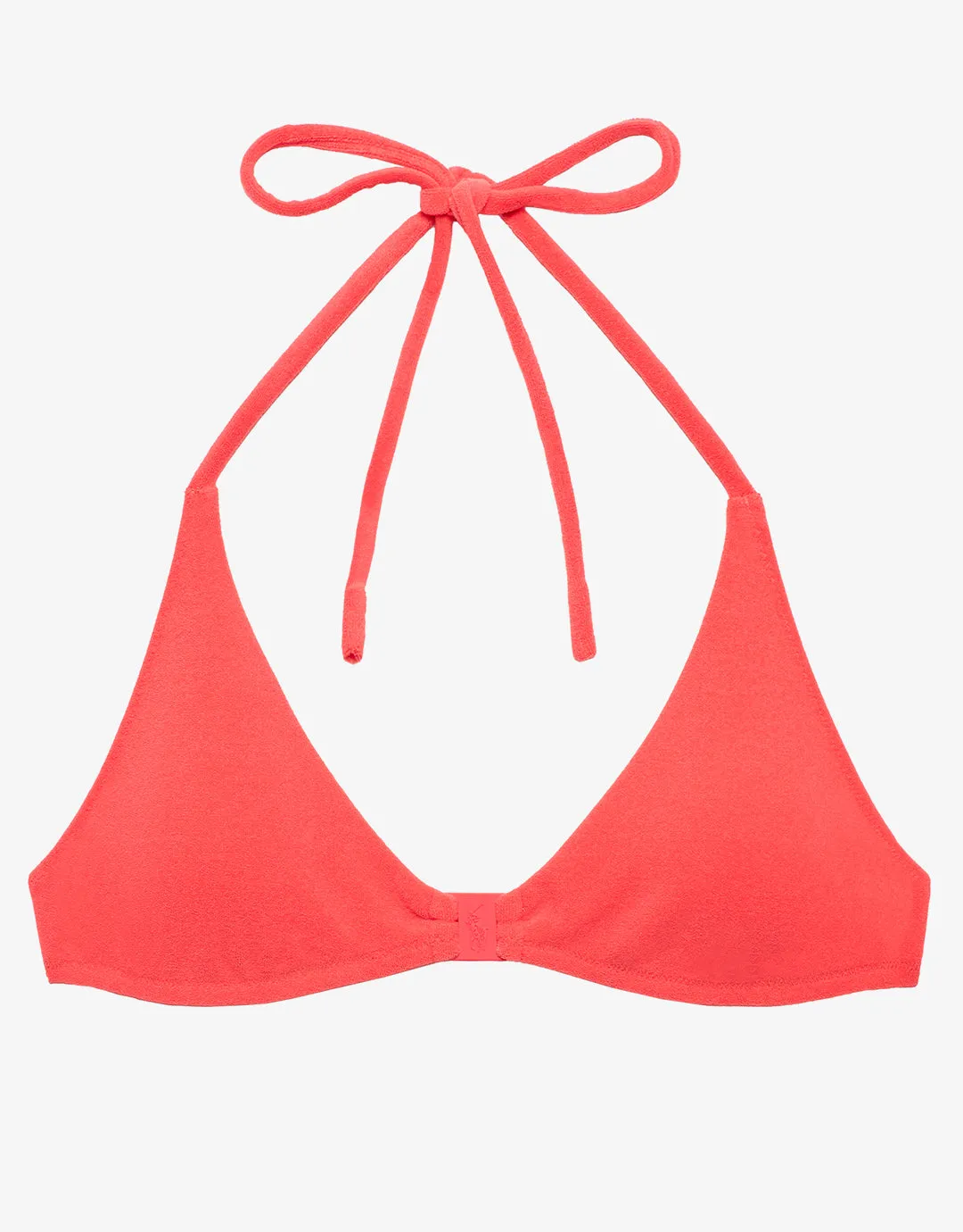 Terry Logo Halter Tri Bikini Top - Coral